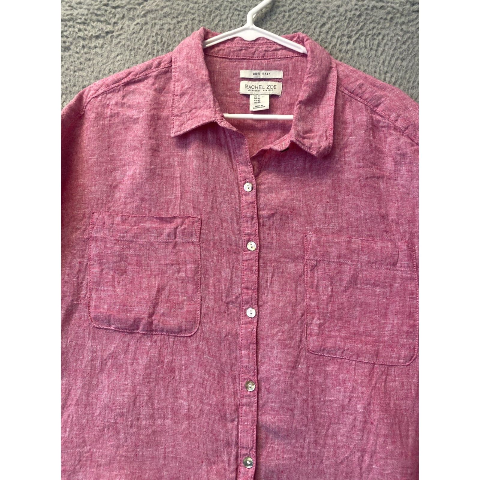 Rachel Zoe RACHEL ZOE Women's Blouse XL Pink 100% Linen Button-Up Shirt with Pockets Collared Size XL / US 12-14 / IT 48-50 - 2 Thumbnail