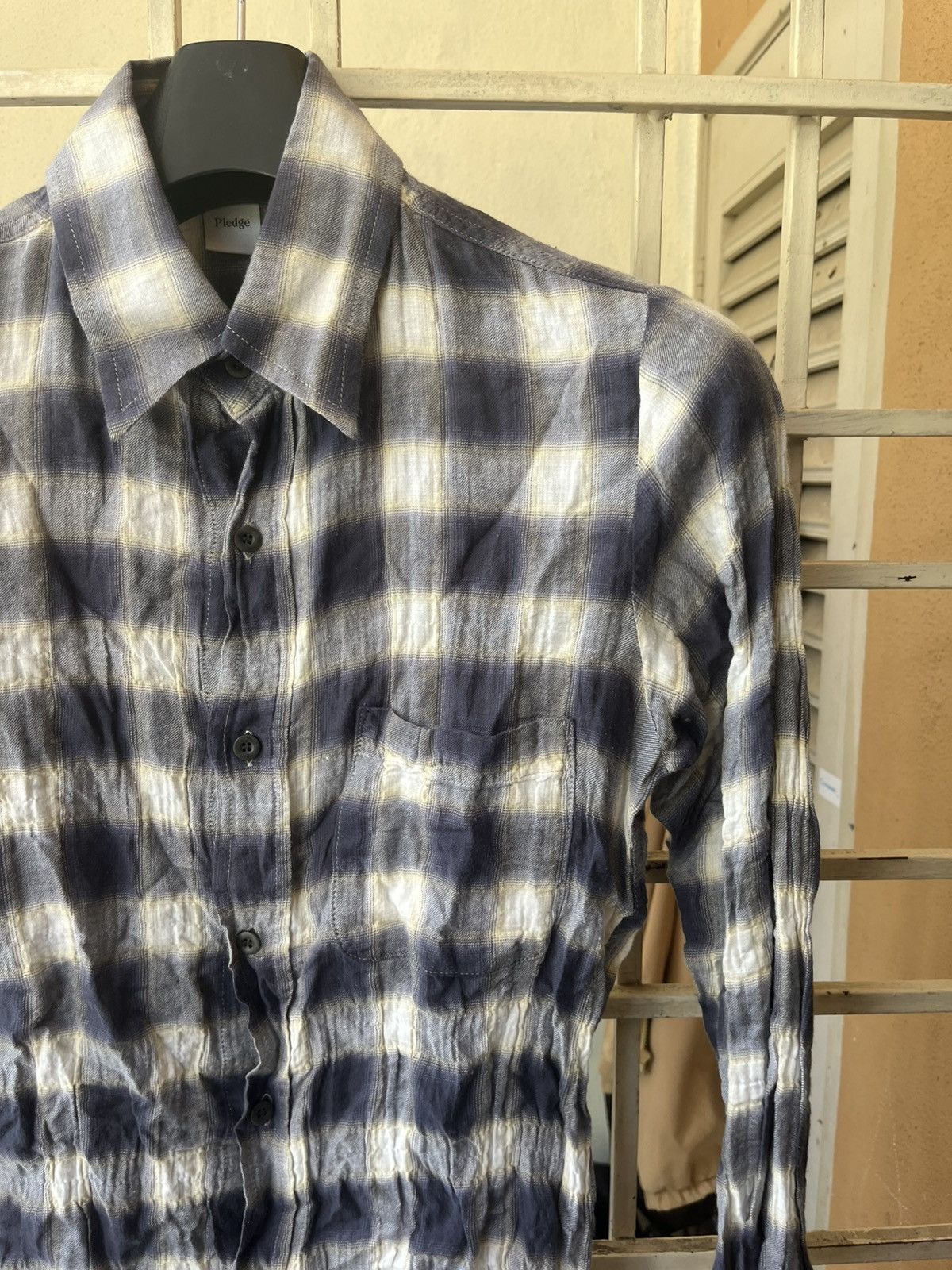 Japanese Brand × Pledge Plaid grey wrinkle shirt Size US S / EU 44-46 / 1 - 3 Thumbnail