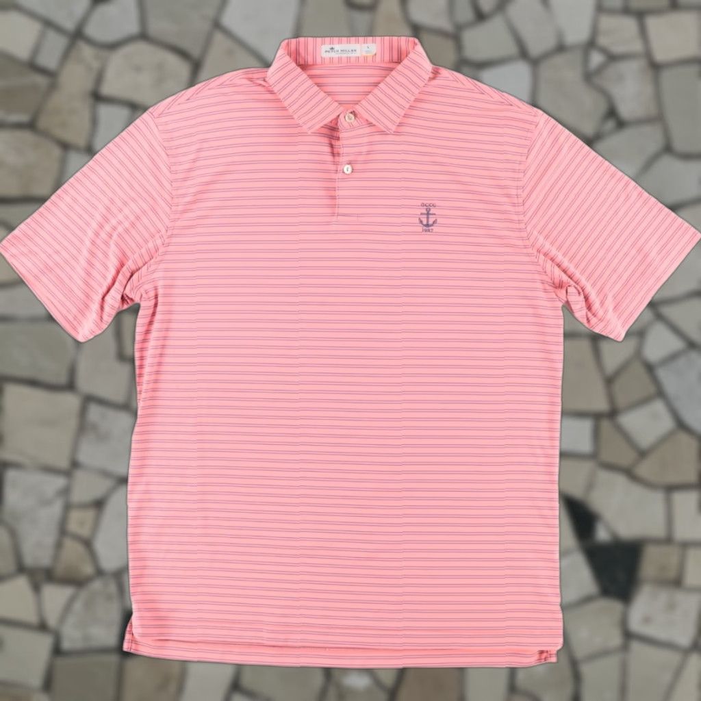 Peter Millar Peter Millar Featherlight Owl Creek CC Striped Polo Shirt Pink Men's L Shirt Size US L / EU 52-54 / 3 - 1 Thumbnail
