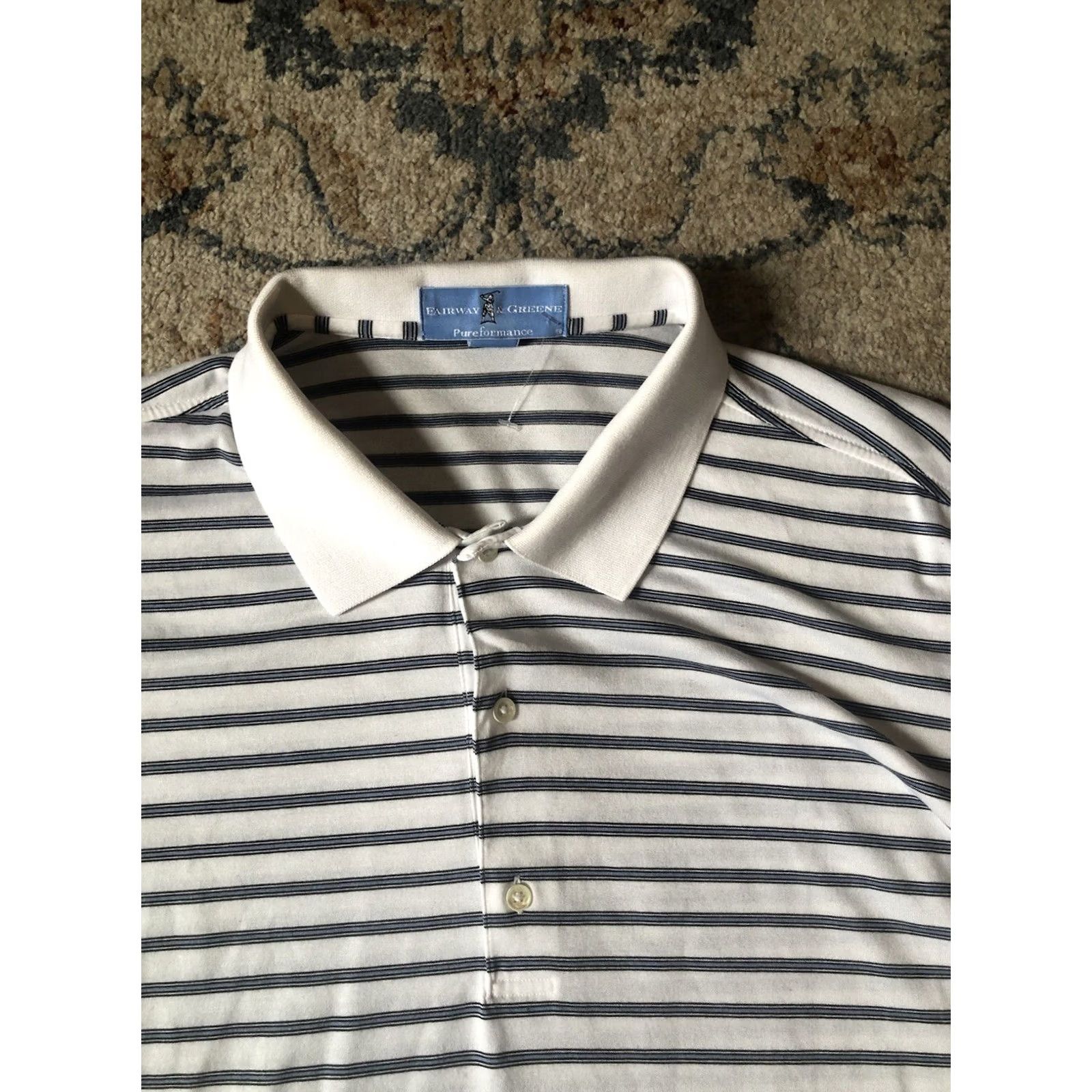 Vintage Fairway & Greene Polo Shirt Long Sleeve Striped White XL Mens Cotton Regular Size US XL / EU 56 / 4 - 2 Thumbnail