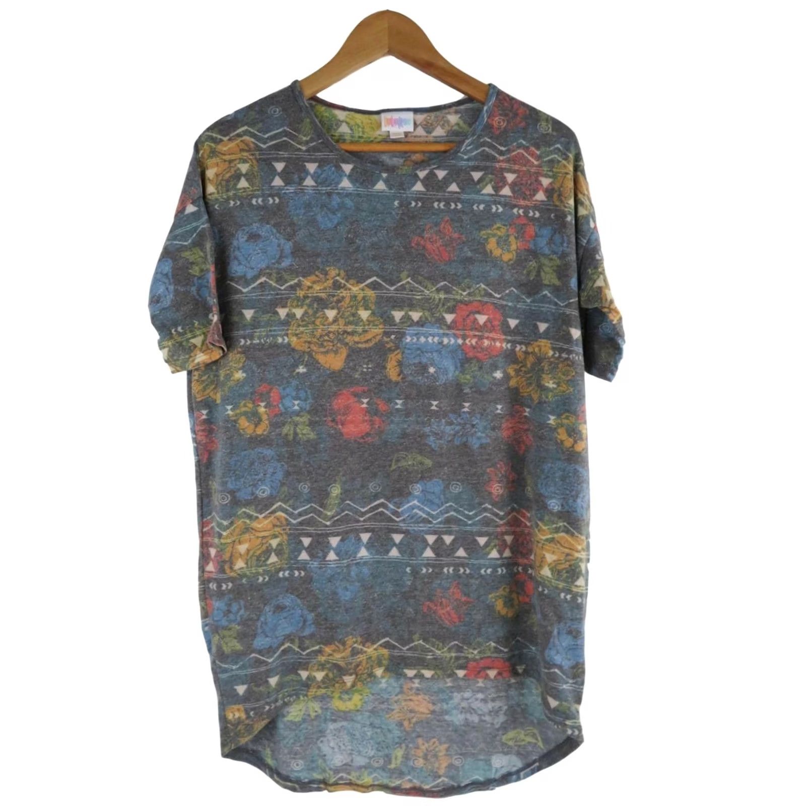 Vintage LuLaRoe Irma T Shirt Tunic XXS Womens Floral Striped High Low Size XXS / US 00 / IT 34 - 2 Thumbnail