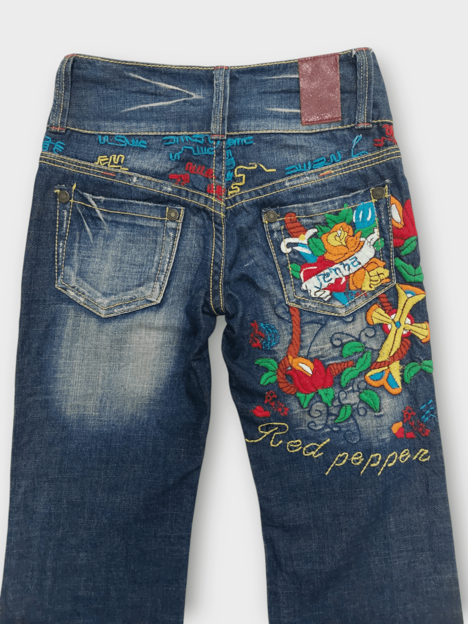 If Six Was Nine × Japanese Brand 🔥Red Pepper Jeans Flare Embroidery Florish Size 26" / US 2 / IT 38 - 10 Thumbnail