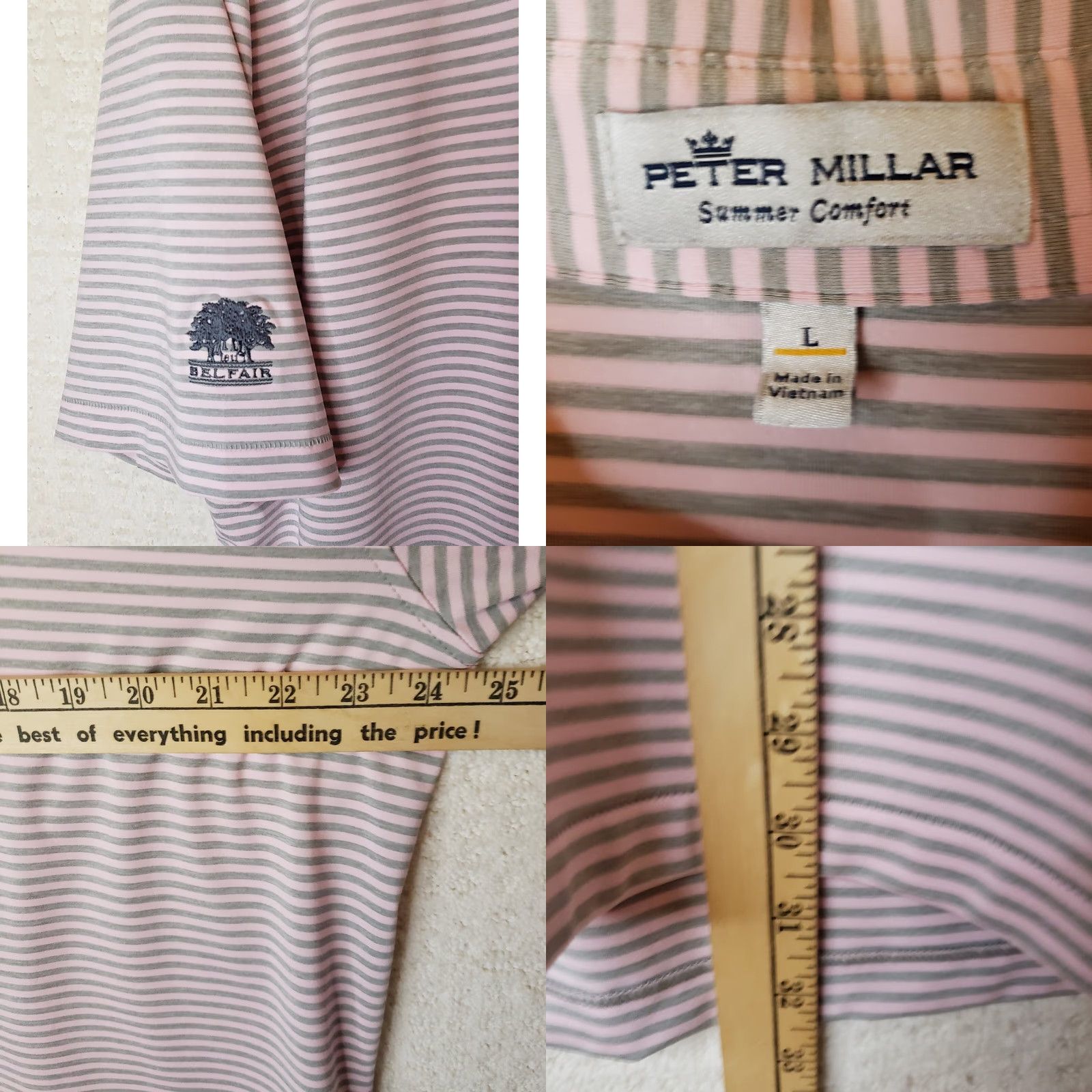 Peter Millar Peter Millar Summer Comfort Striped Golf Polo Shirt Mens Size L Pink Gray Golf Polo Shirt Mens Large Pink Gray Size US L / EU 52-54 / 3 - 9 Thumbnail