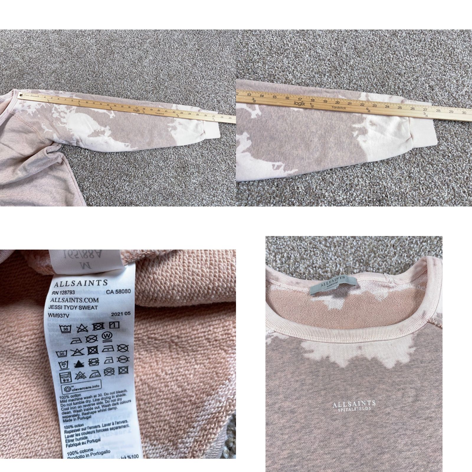 Allsaints AllSaints Sweatshirt Women Medium Dusty Pink Tie Dye Jessi Boxy Fit Graphic Print Size M / US 6-8 / IT 42-44 - 8 Thumbnail