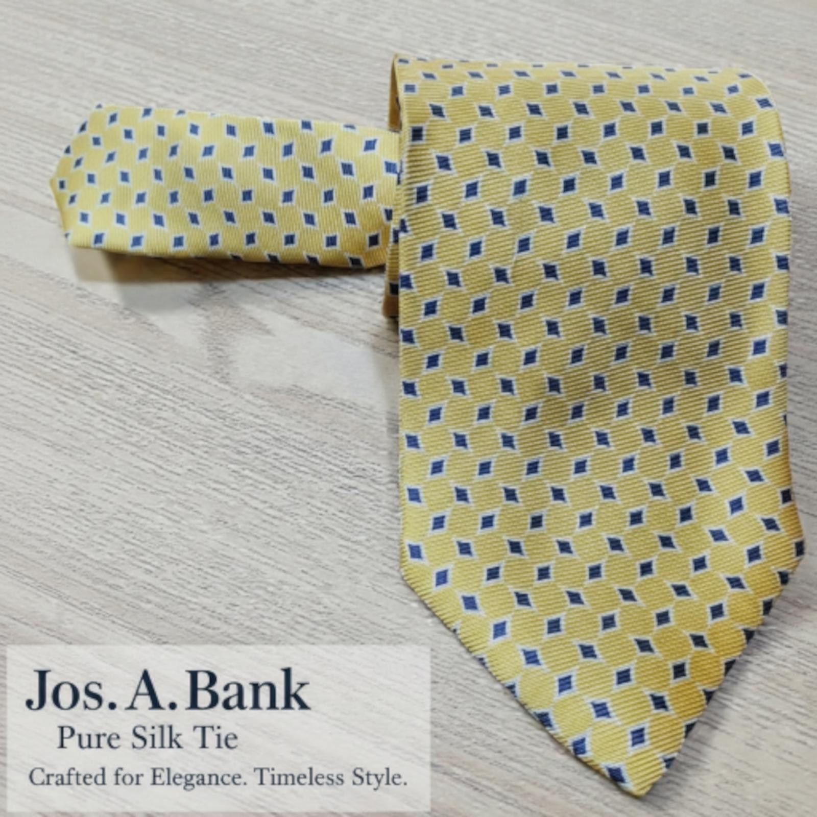 Jos. A. Bank Jos. A. Bank Pure Silk Men's Tie Yellow with Blue Geometric Size ONE SIZE - 2 Thumbnail