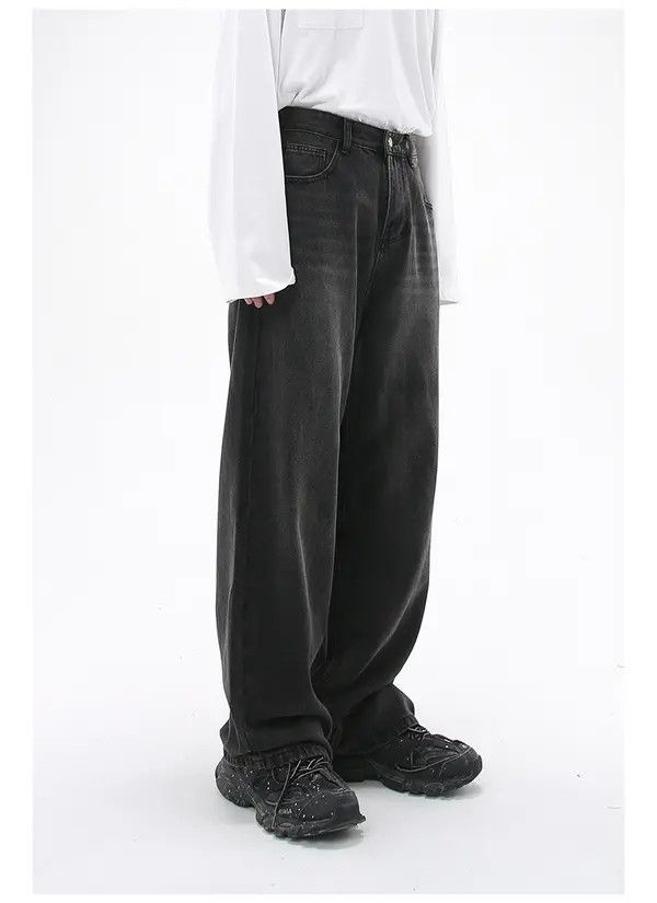 Japanese Brand Maki Black grey loose straight wide-leg washed jeans Size US 32 / EU 48 - 4 Thumbnail