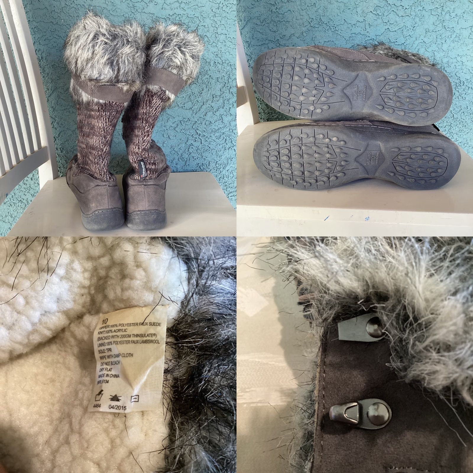 Vintage Muk Luks Gwen Boots Winter Knit Waterproof 10 Women Brown Mid-Calf Lace Up Faux Fur 3M Thinsulate Insulation Flaw Read Size US 10 / IT 40 - 8 Thumbnail