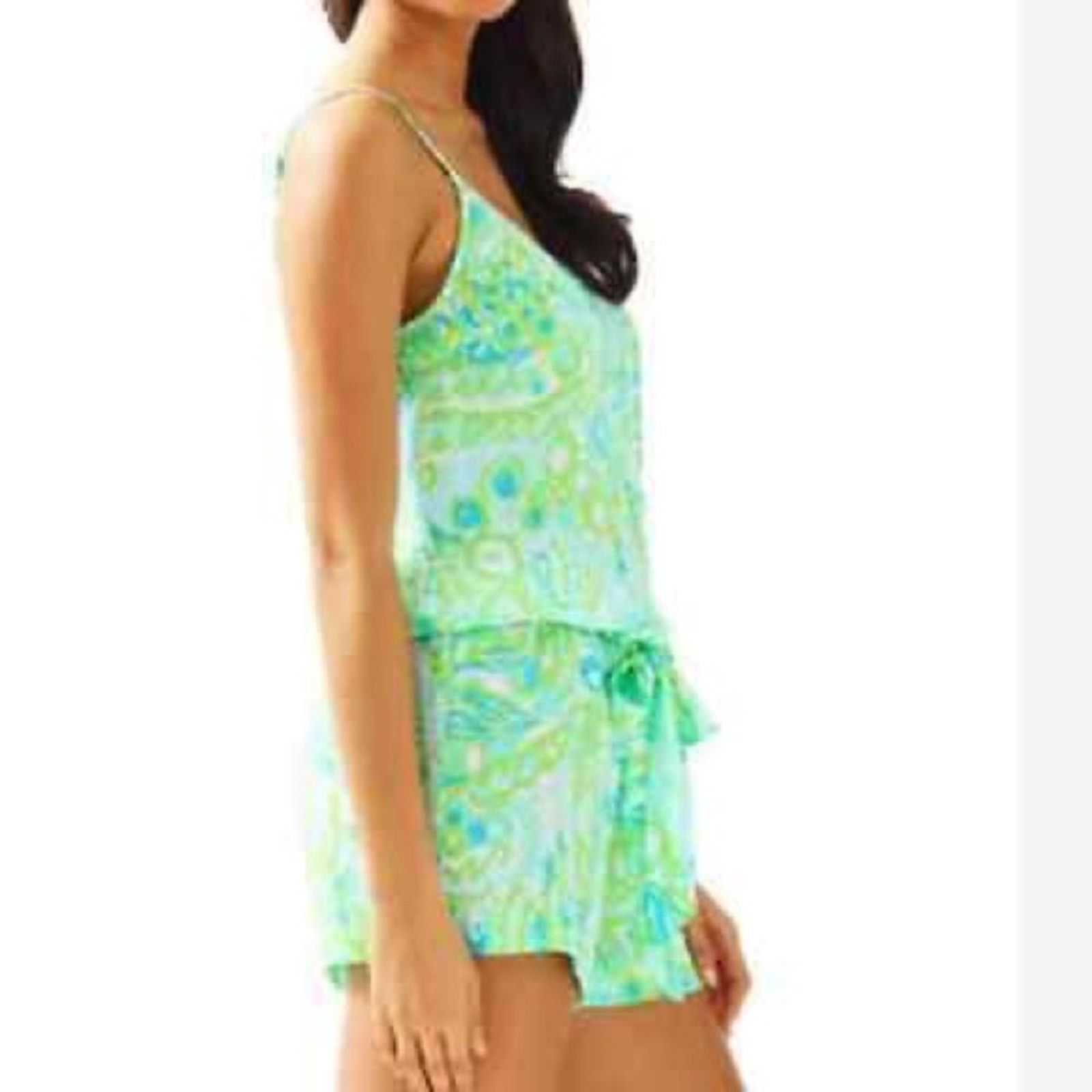 Lilly Pulitzer Lilly Pulitzer Women's Green/Blue Deanna Romper Adj Straps Size 25" / US 0 / IT 36 - 1 Thumbnail
