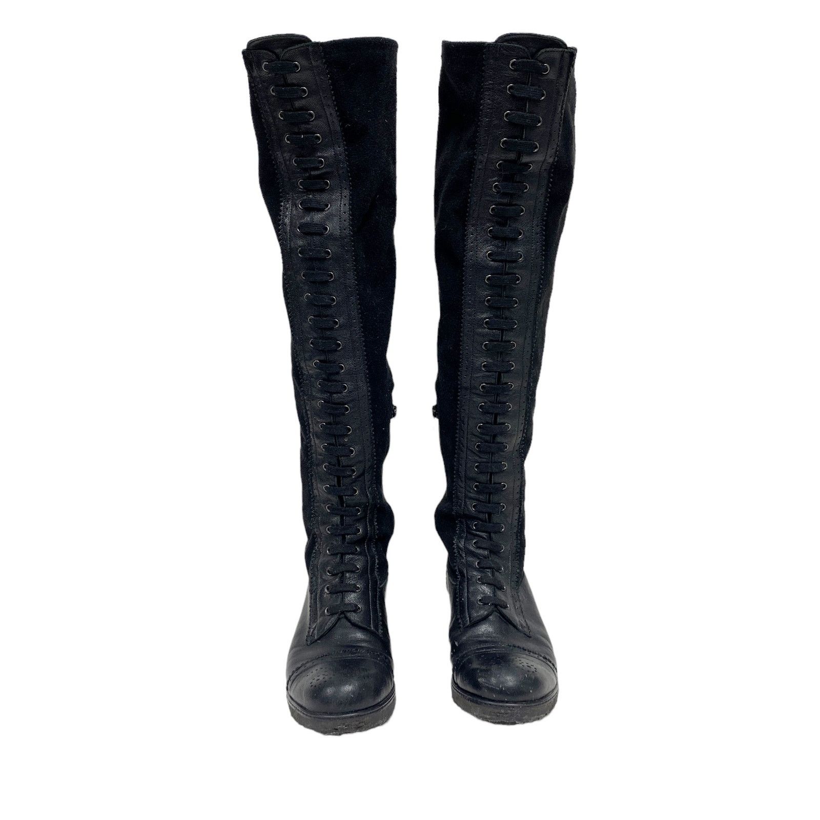 Stuart Weitzman Stuart Weitzman Workit Black Laced Over Knee Boots Size US 8 / IT 38 - 3 Thumbnail