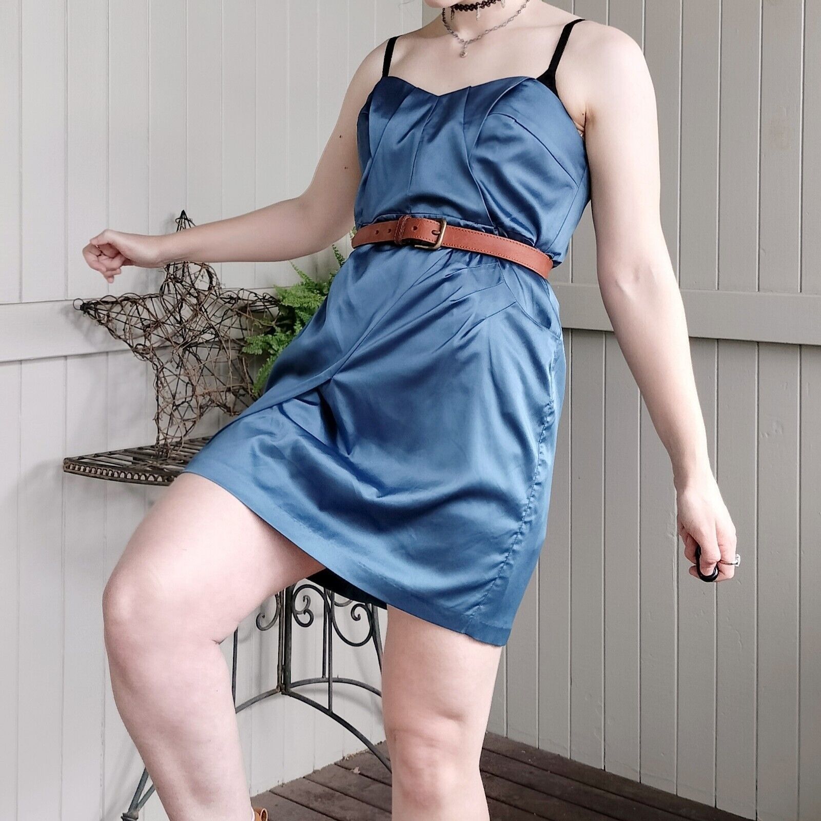 Designer Vintage Cooper St Dress Satin Mini A Line Pleated Evening Size L / US 10 / IT 46 - 3 Thumbnail