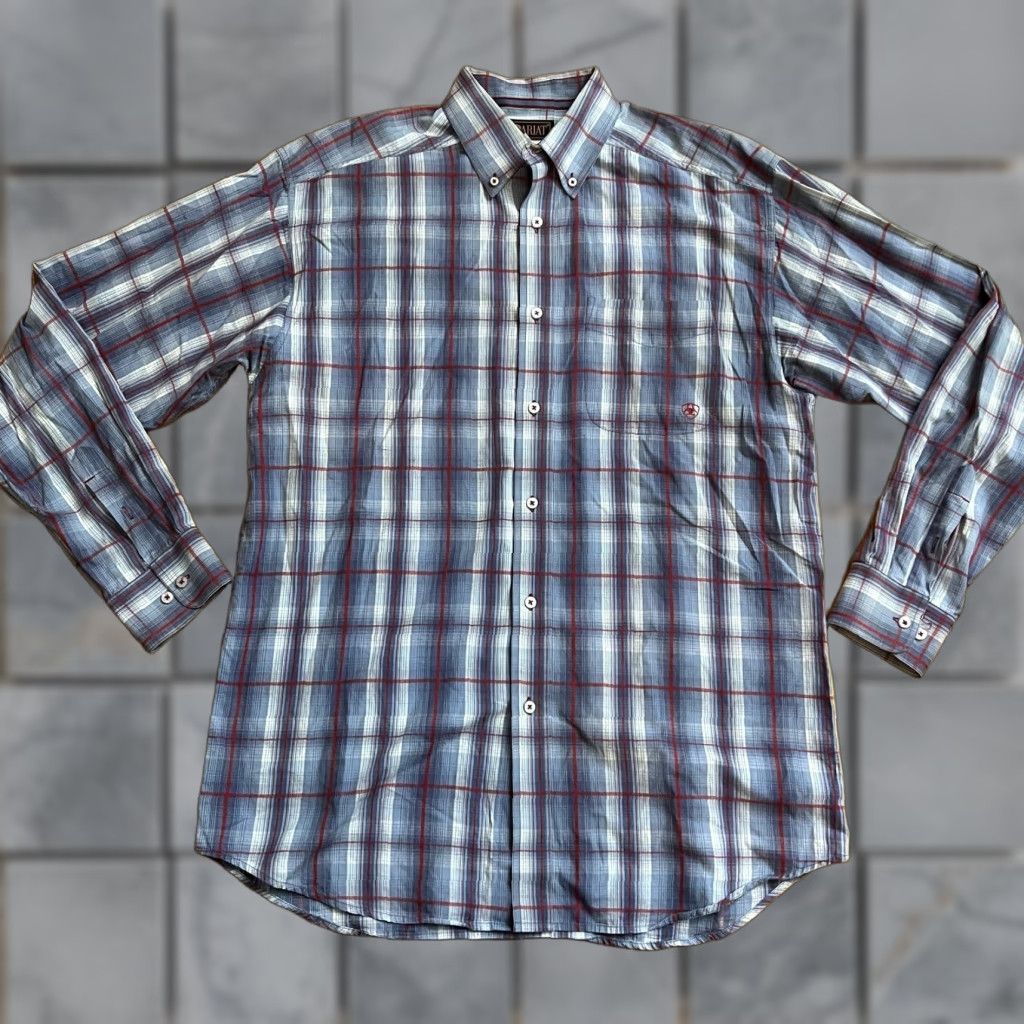 Ariat Ariat Shirt Mens Large Plaid Button Blue Red Long Sleeve Western L Mens Blue Red Plaid Button-Up Shirt Size US L / EU 52-54 / 3 - 1 Thumbnail