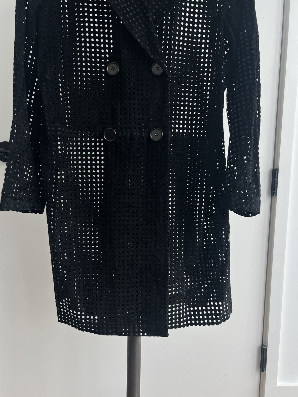 Helmut Lang AW91 Perforated Faux-Suede Double-Breasted Coat Size M / US 6-8 / IT 42-44 - 4 Thumbnail