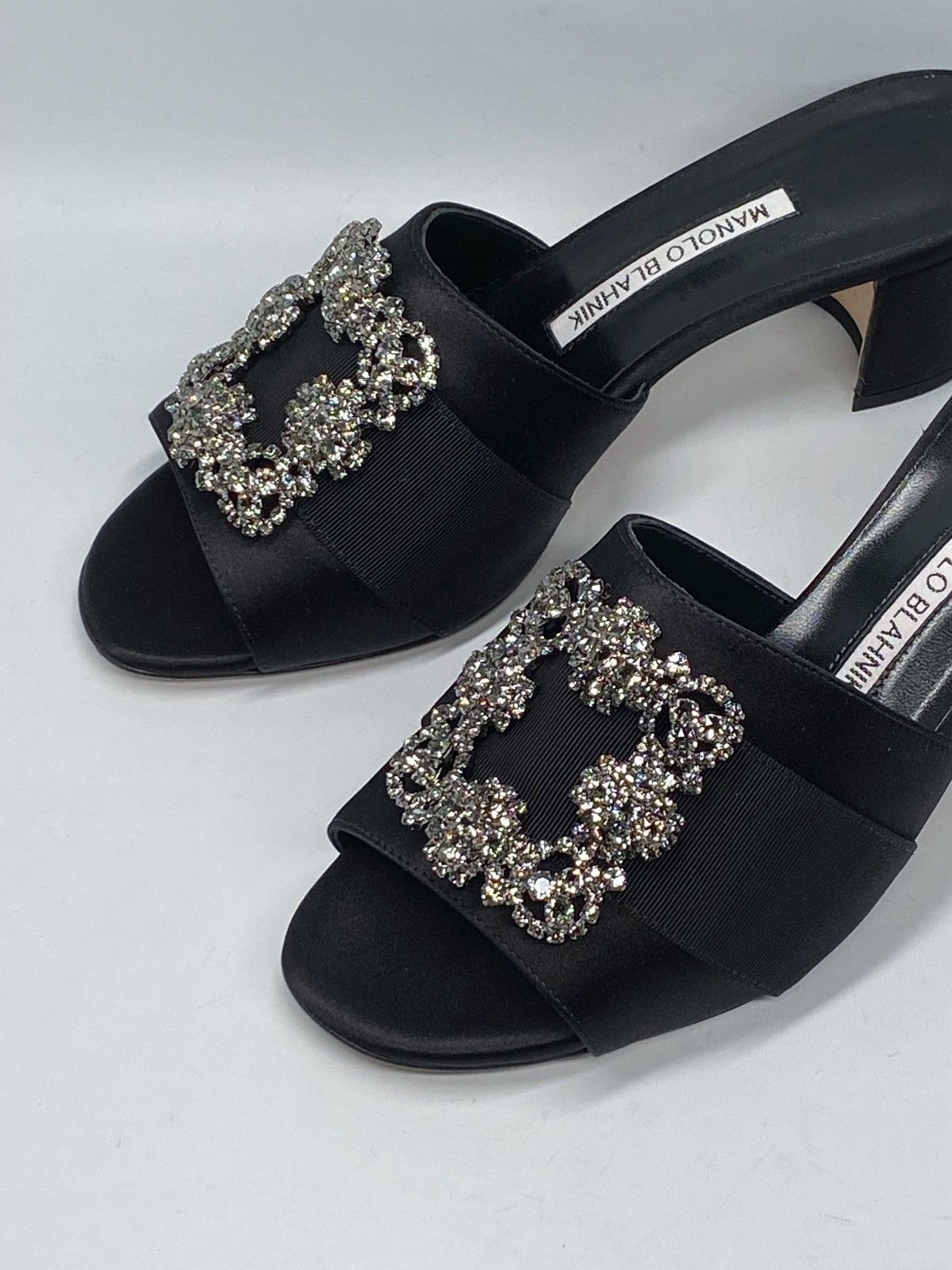 Manolo Blahnik Martanew Embellished Satin Mules size 37.5