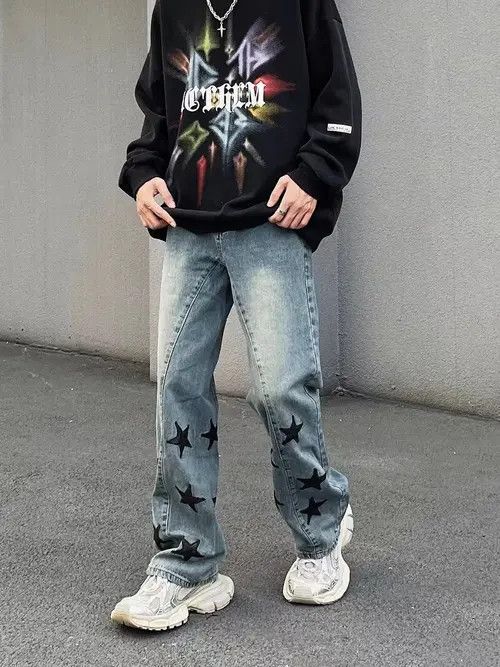 Jean Retro street star print washed distressed jeans Size US 34 / EU 50 - 7 Thumbnail