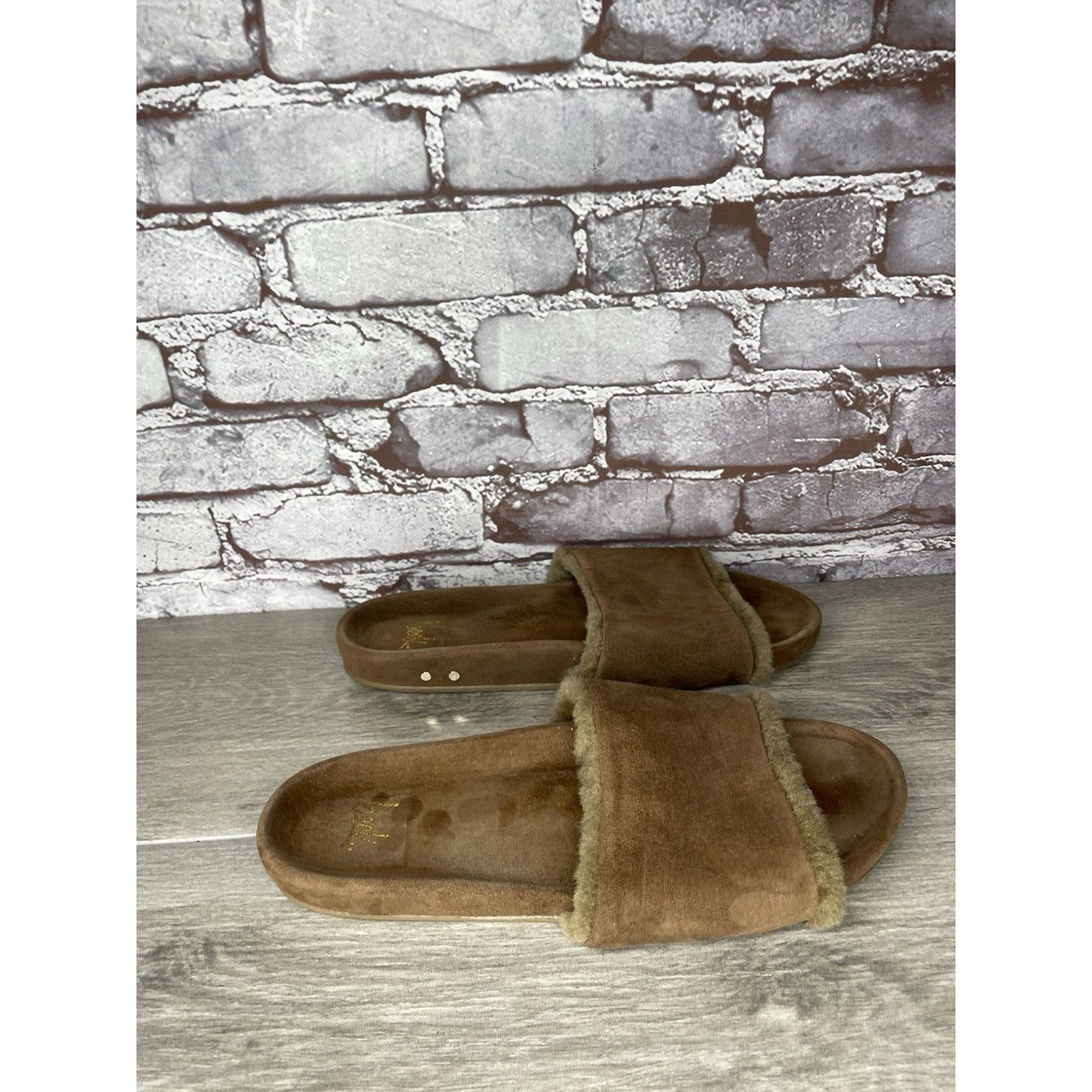 beek Beek Brown Sherpa Lining Brown Suede Leather Slides Sandals Size US 10 / IT 40 - 15 Thumbnail