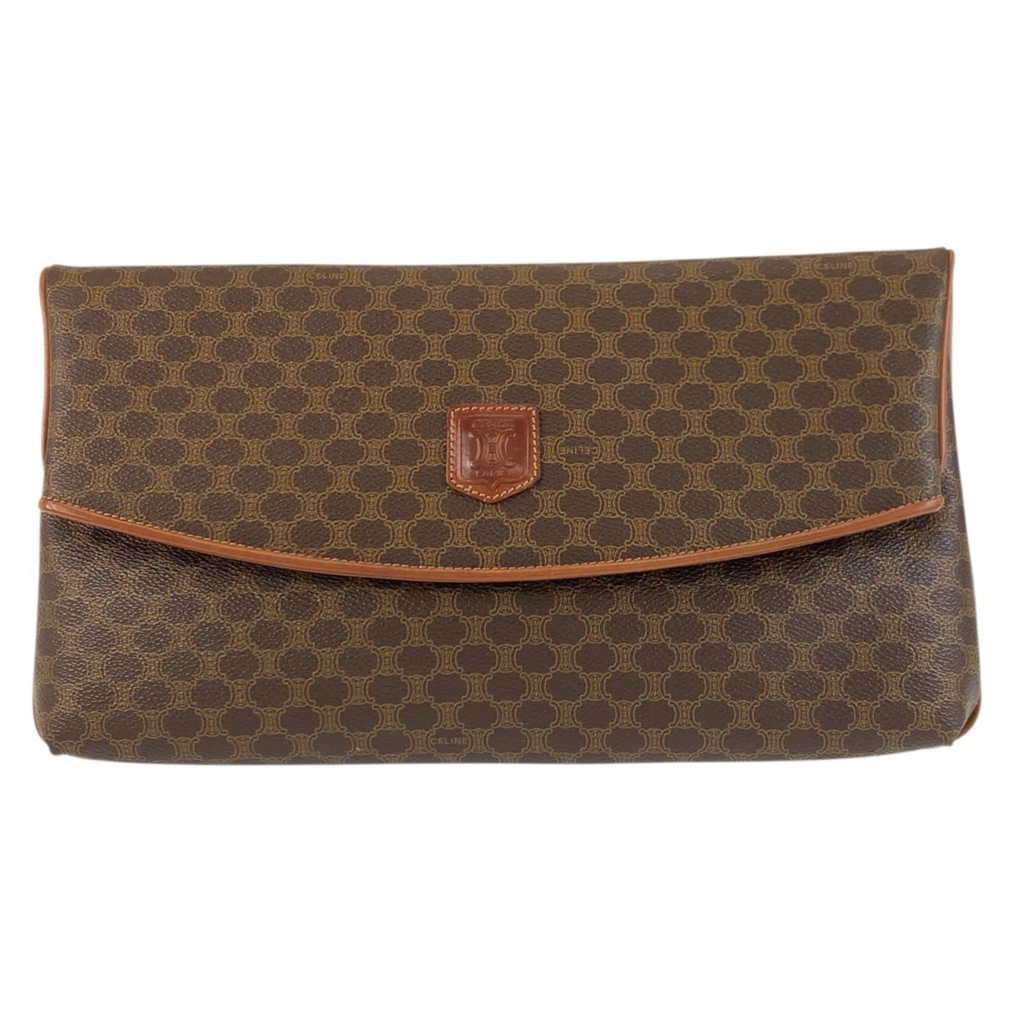 Celine CELINE Vintage Macadam Brown Gold Hardware MO6 Clutch Bag Handbag Pouch for Women Size ONE SIZE - 1 Thumbnail