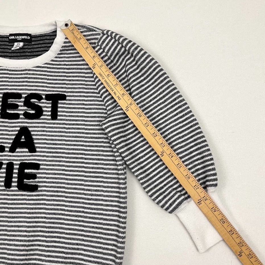 Karl Lagerfeld VINTAGE Karl Lagerfeld Paris Sweater Womens L Black White Striped C'est La Vie Pullover Size L / US 10 / IT 46 - 6 Thumbnail