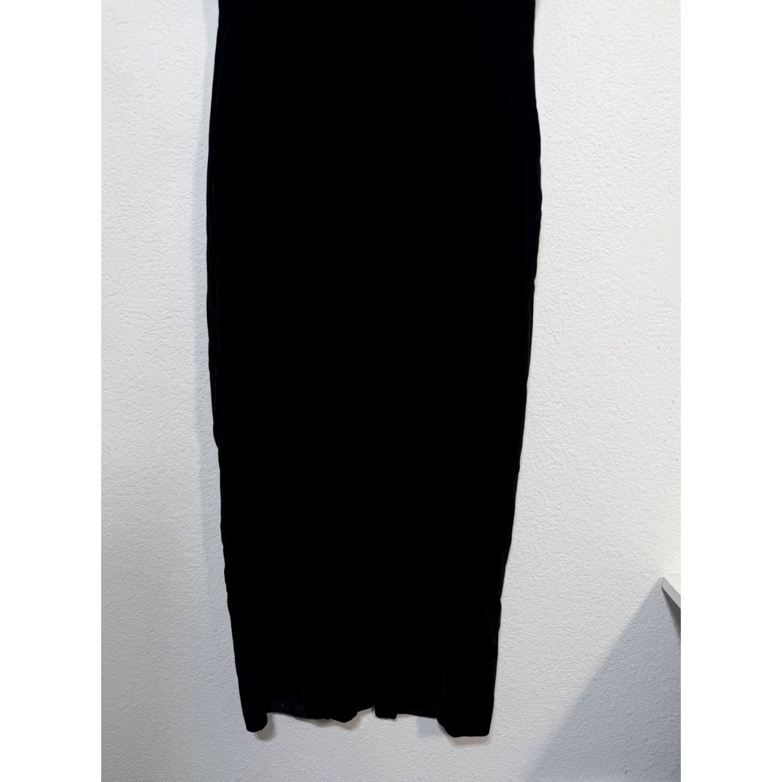 Velvet VINTAGE Yves Cossette Depeche Mode Black Velvet Maxi Gown Long Dress Sleeveless Halter Embroidered Slit Zipper Nightwear? Size S / US 4 / IT 40 - 6 Thumbnail