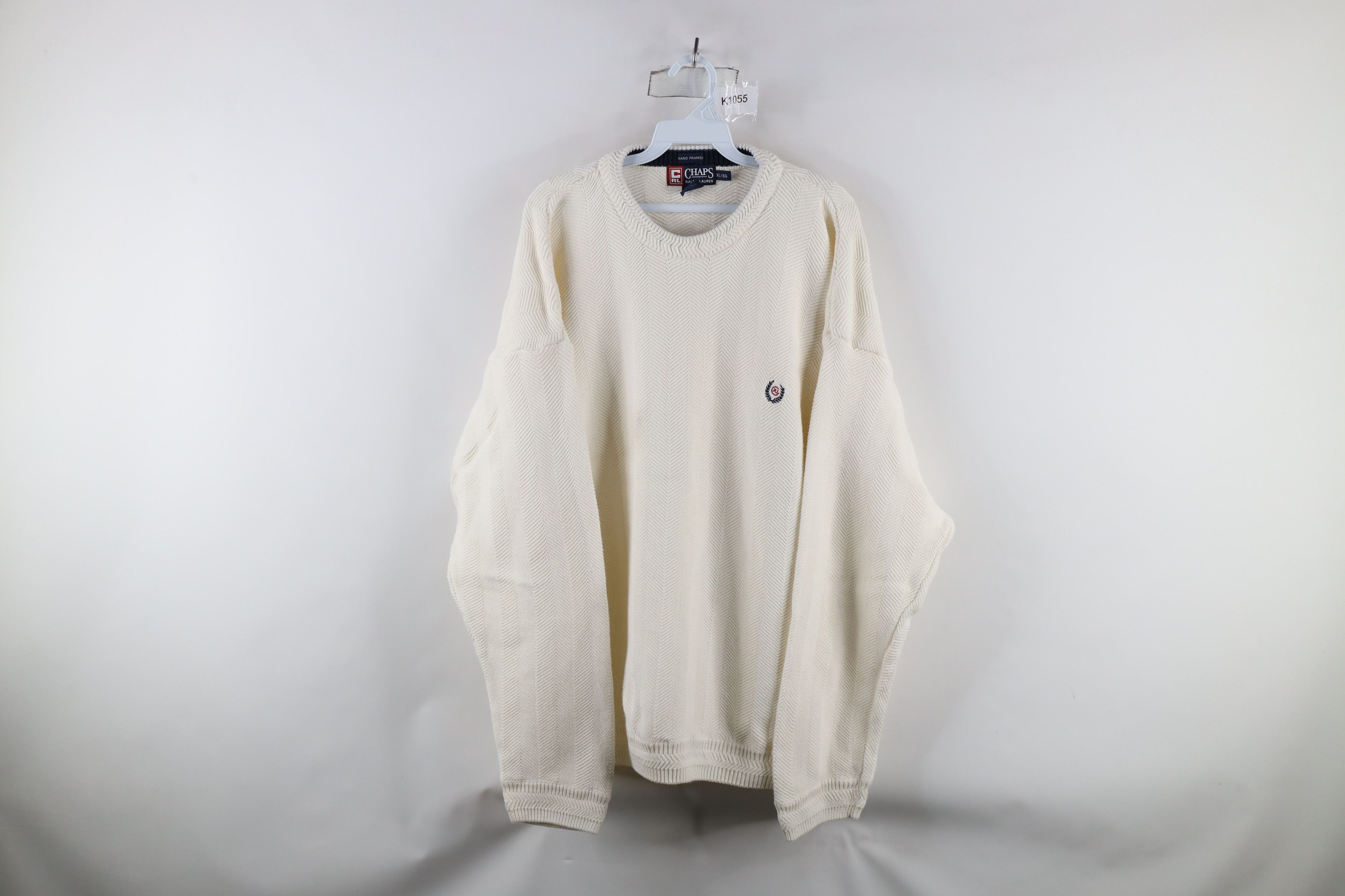 Ralph Lauren × Vintage Vintage 90s Chaps Ralph Lauren Herringbone Sweater White Size US XL / EU 56 / 4 - 1 Thumbnail