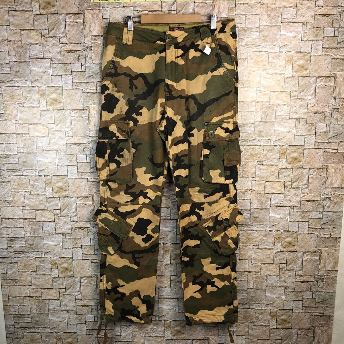Japanese Brand Matchstick Camo Brown Cargo Multipocket Pants #A138 Size US 31 - 1 Thumbnail
