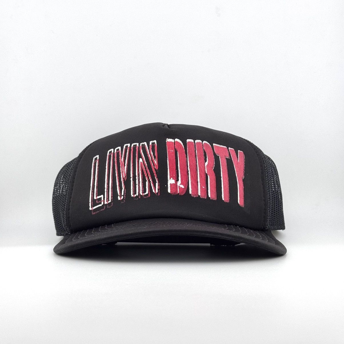 Vintage Livin Dirty Y2K Distressed Print Trucker Hat Mesh Snapback Size ONE SIZE - 1 Thumbnail