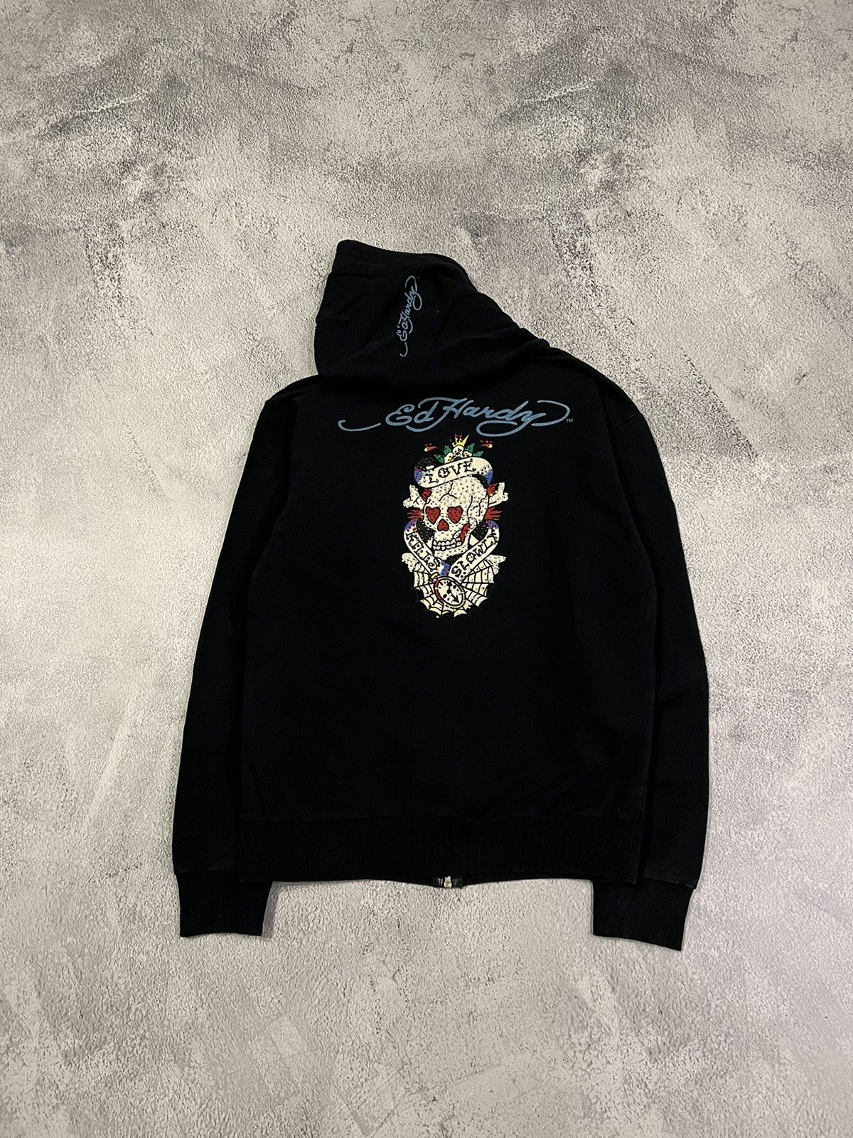Ed Hardy Vintage Y2k Ed Hardy Skull ☠️ Big Logo Zip Hoodie 00’s Size S / US 4 / IT 40 - 9 Thumbnail