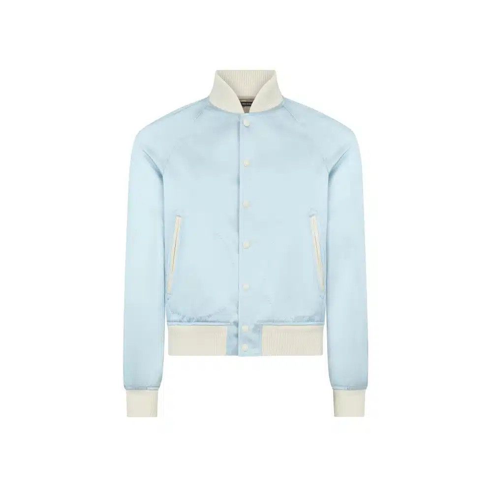 o1loc1c0825 OBS052 Viscose Bomber Jacket in Light Blue
