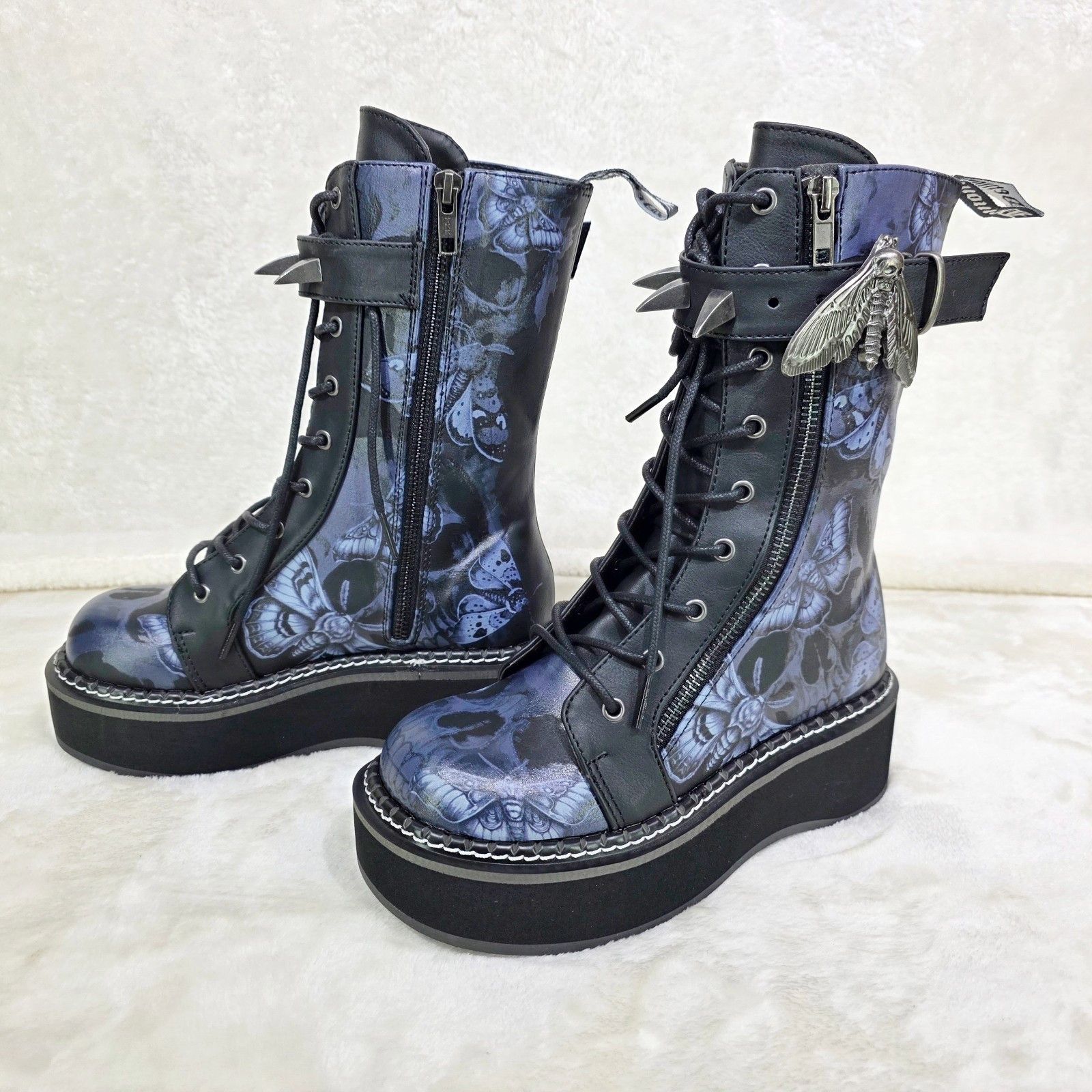 Demonia Cult DEMONIA Emily Death Moth Skull Graphic Print Platform Goth P Size US 10 / IT 40 - 3 Thumbnail