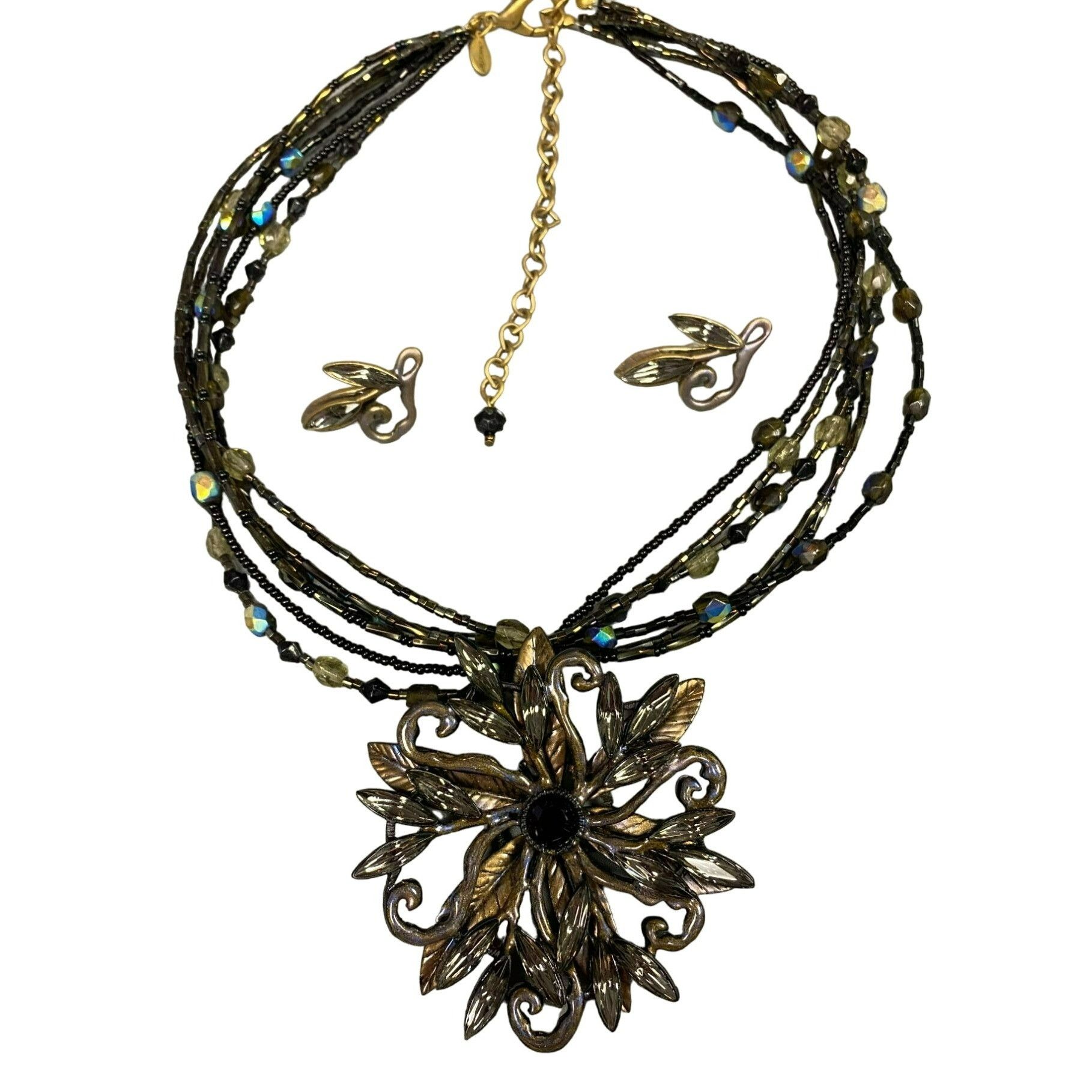 Other Vintage Chico’s Rhinestone Flower Copper Tone and Black Pend Size ONE SIZE - 1 Thumbnail