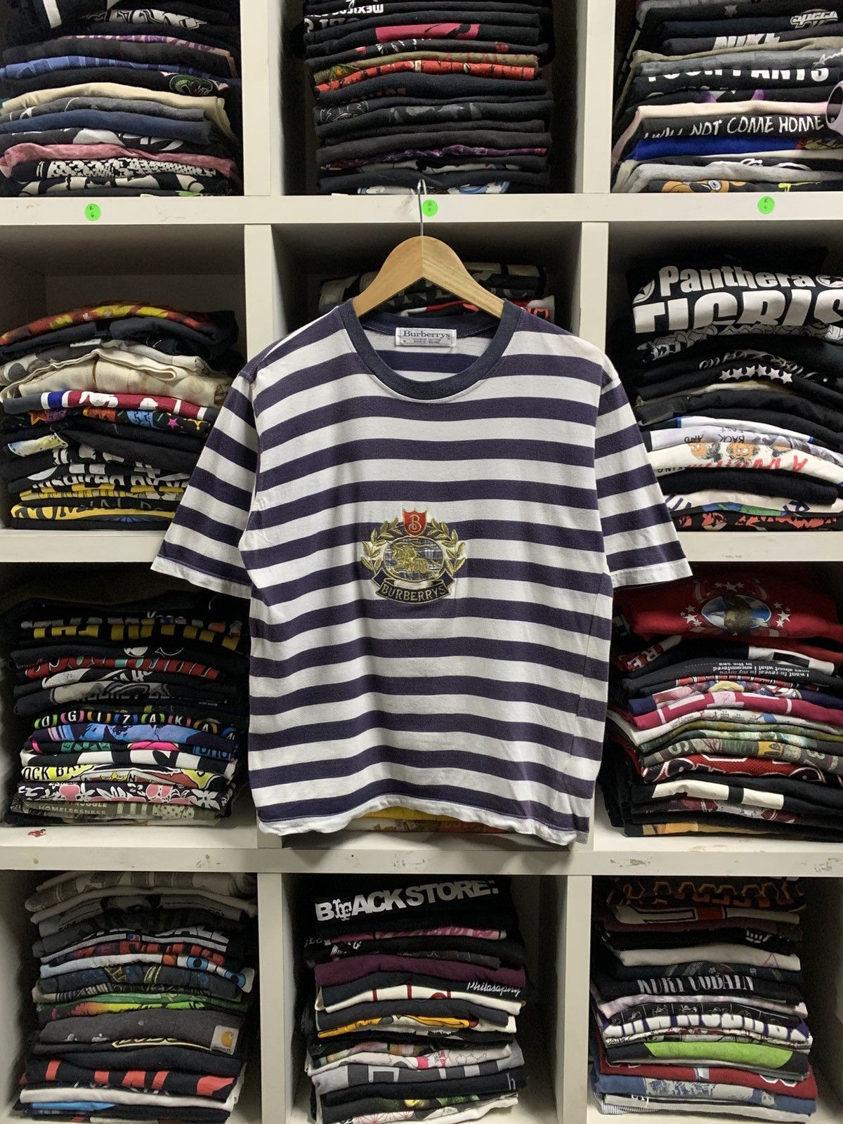 Burberry × Vintage Vintage Burberrys Embroidery Logo Navy Stripe Size US S / EU 44-46 / 1 - 1 Thumbnail