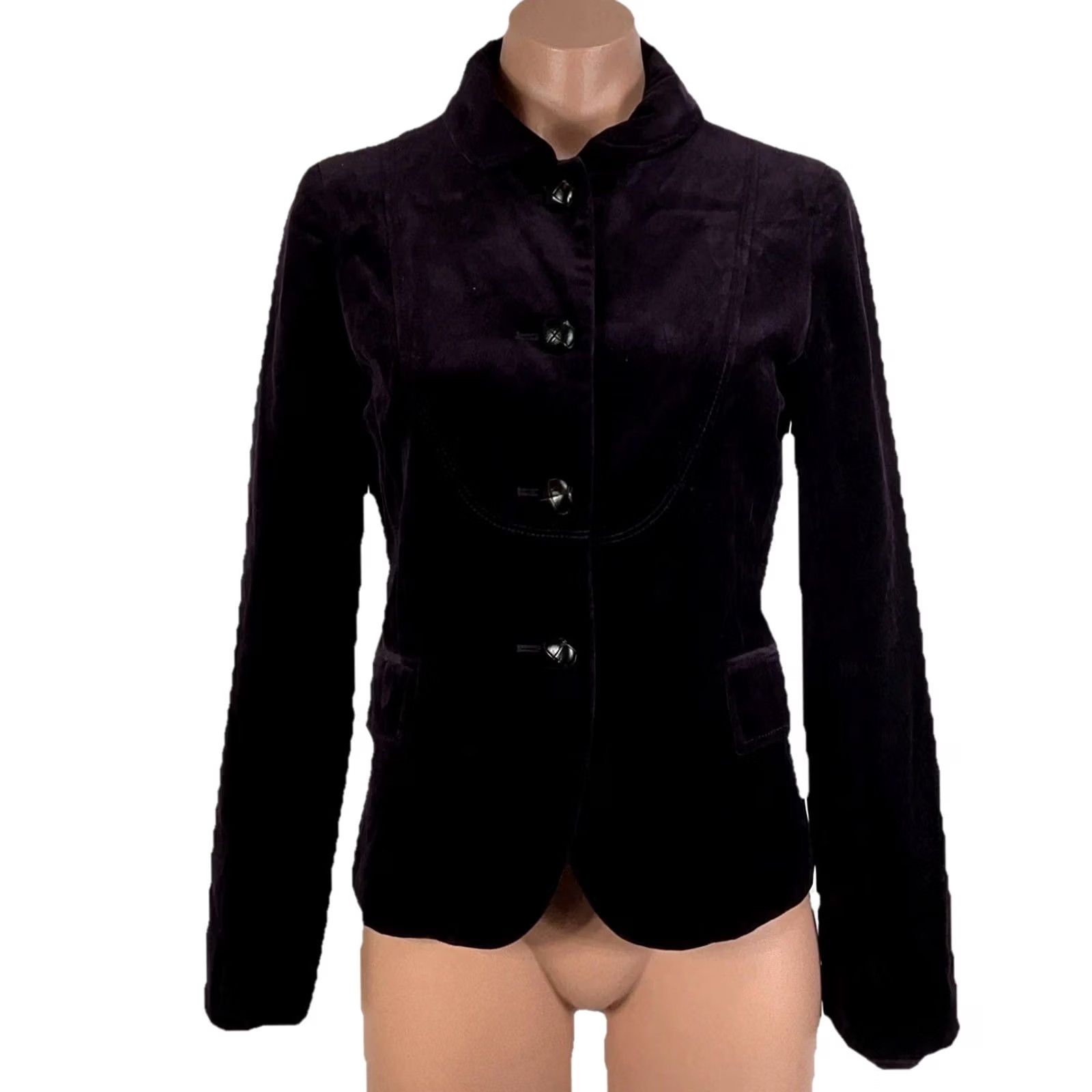 J.Crew J.CREW Blazer Womens 4 Purple Velvet Ed en Peplum Short Jacket Button Lined Pockets 80s 90s City Retro Glam Size S / US 4 / IT 40 - 2 Thumbnail