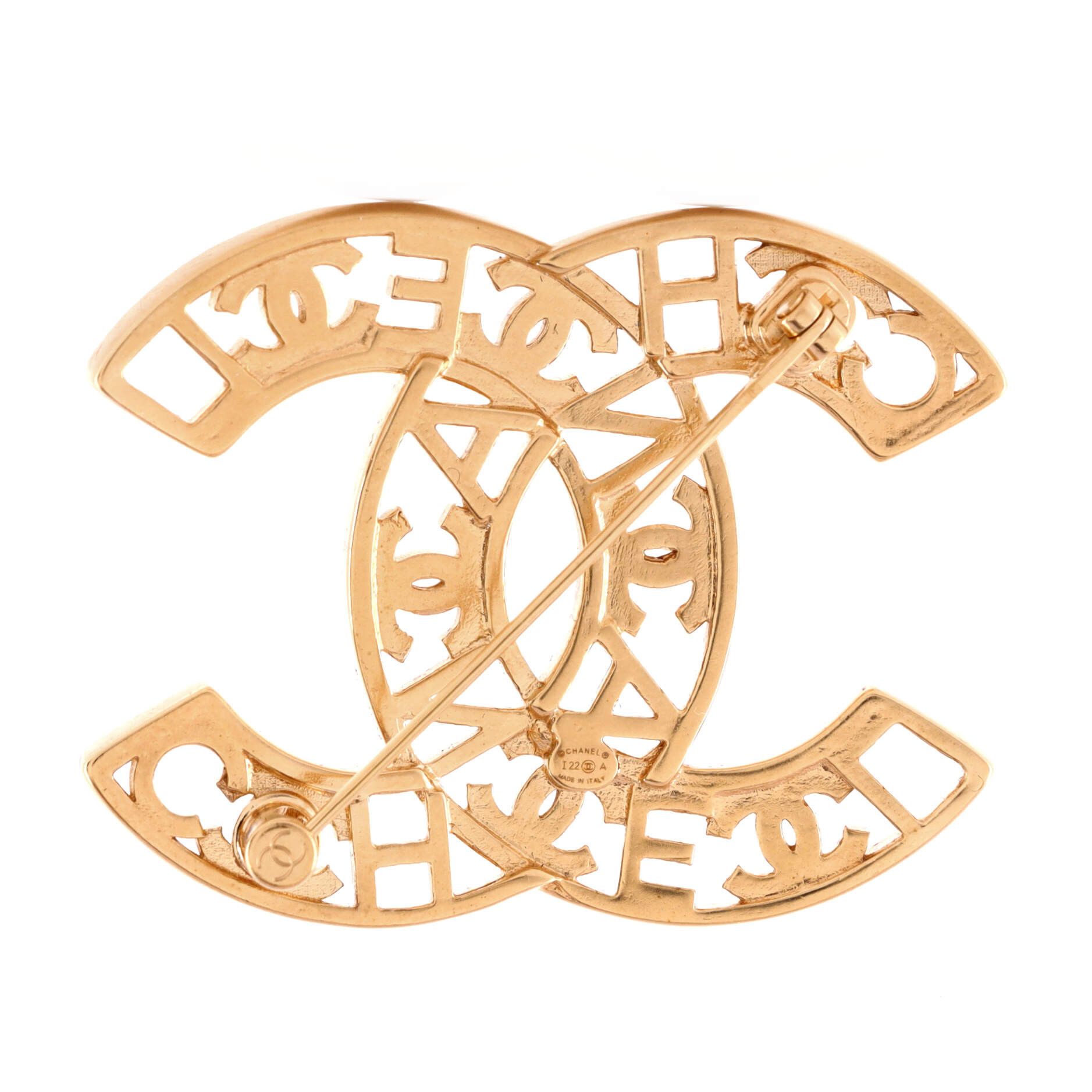 Cut Out CC Logo Letter Brooch Metal with Crystals
