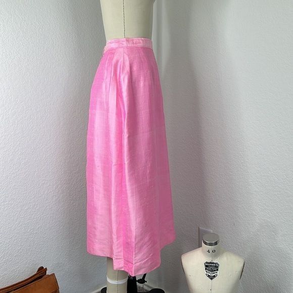 Vintage VTG Raw Silk A Line Midi Party Skirt Size 27" / US 4 / IT 40 - 3 Thumbnail