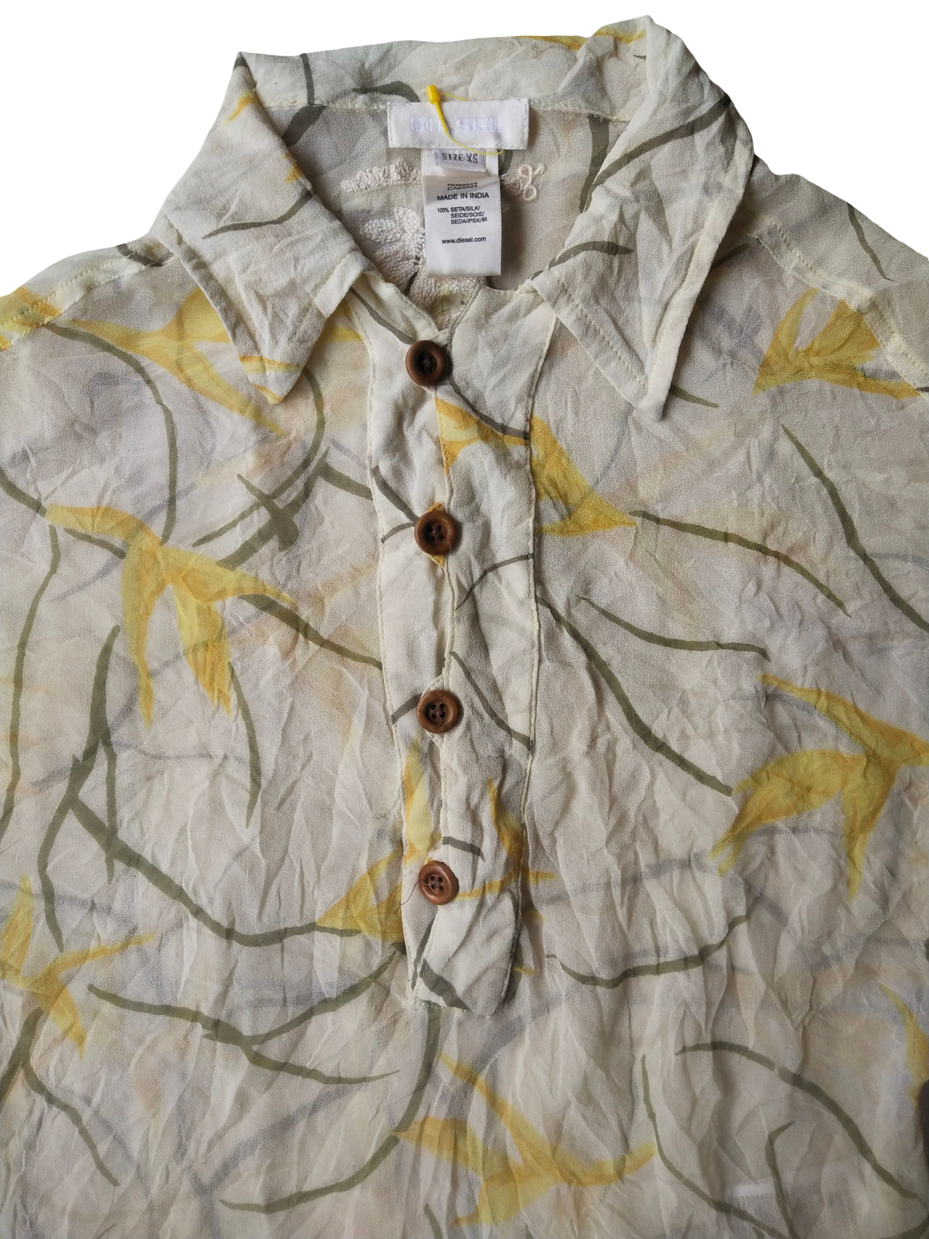 Diesel 2000S Diesel Silk Crinkle Sheer Floral Boho Blouse Top Y2K Size XS / US 0-2 / IT 36-38 - 2 Thumbnail
