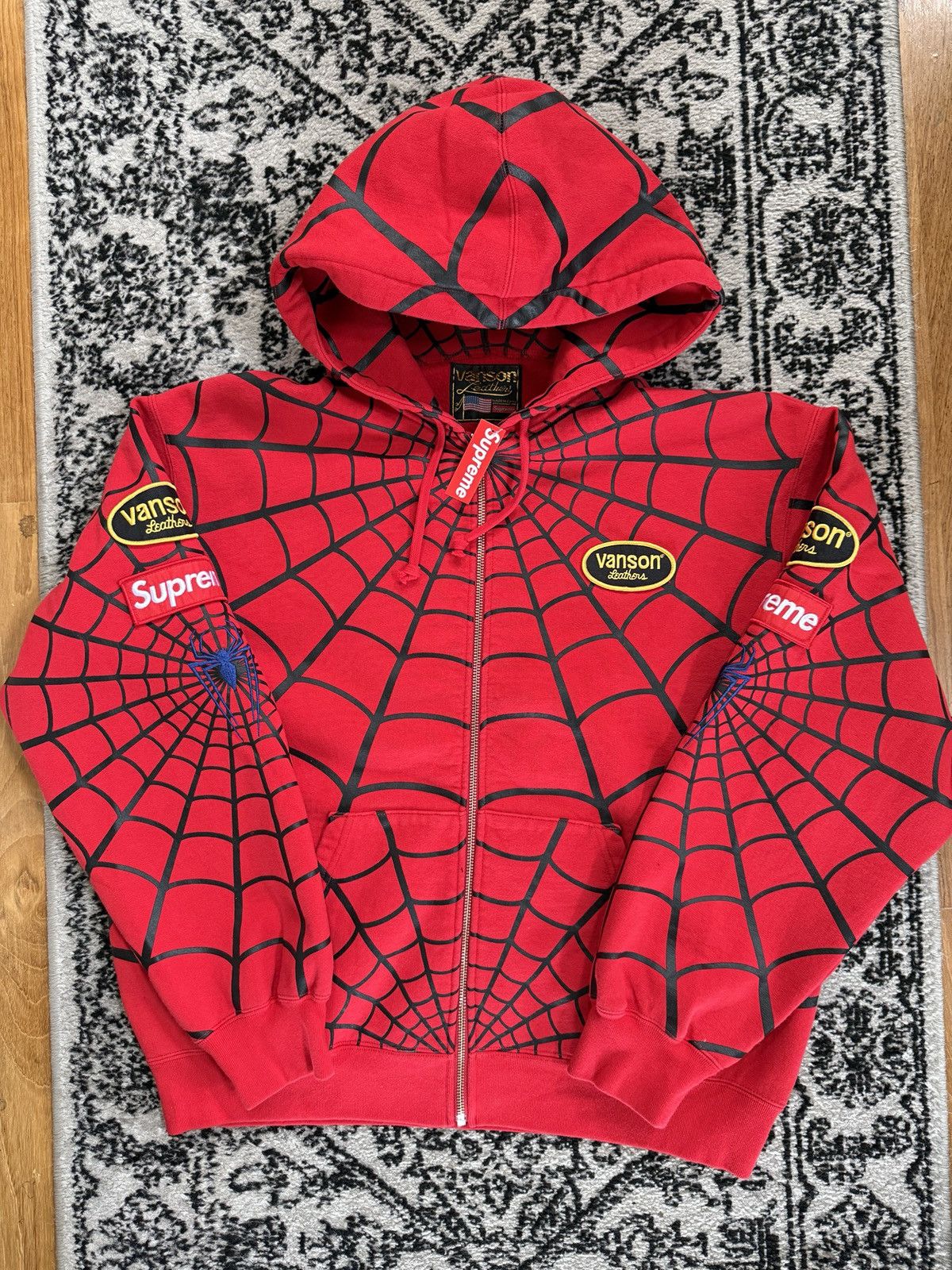 Supreme Supreme Vanson Leathers Spider-Man Zip Up Hoodie Medium