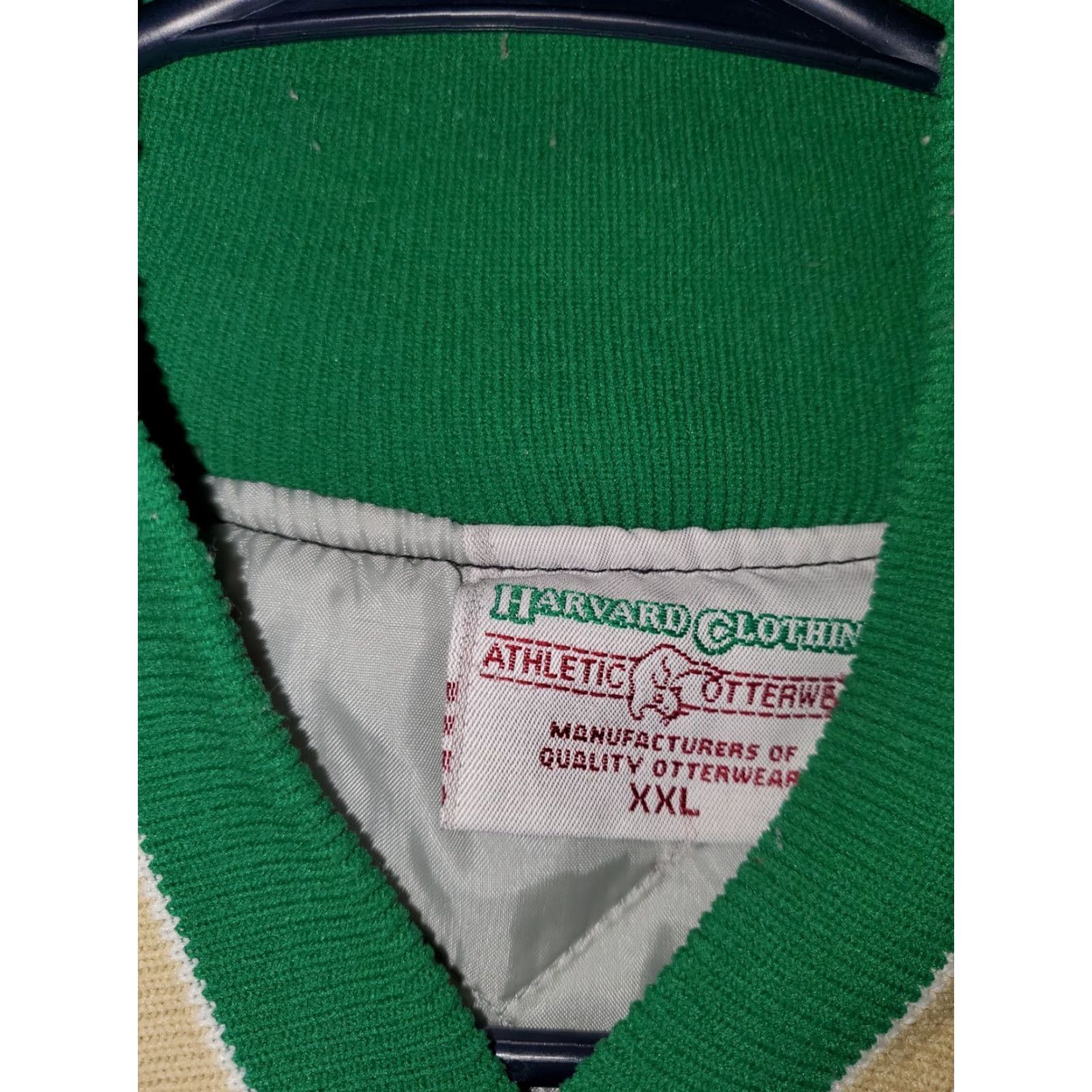 Vintage VTG Harvard Clothing Athletic Otterwear Bomber Jacket Men 2XL Black Green Solid Mid-Length Polyester Lining Band Collar Casual Varsity Size US XXL / EU 58 / 5 - 4 Thumbnail