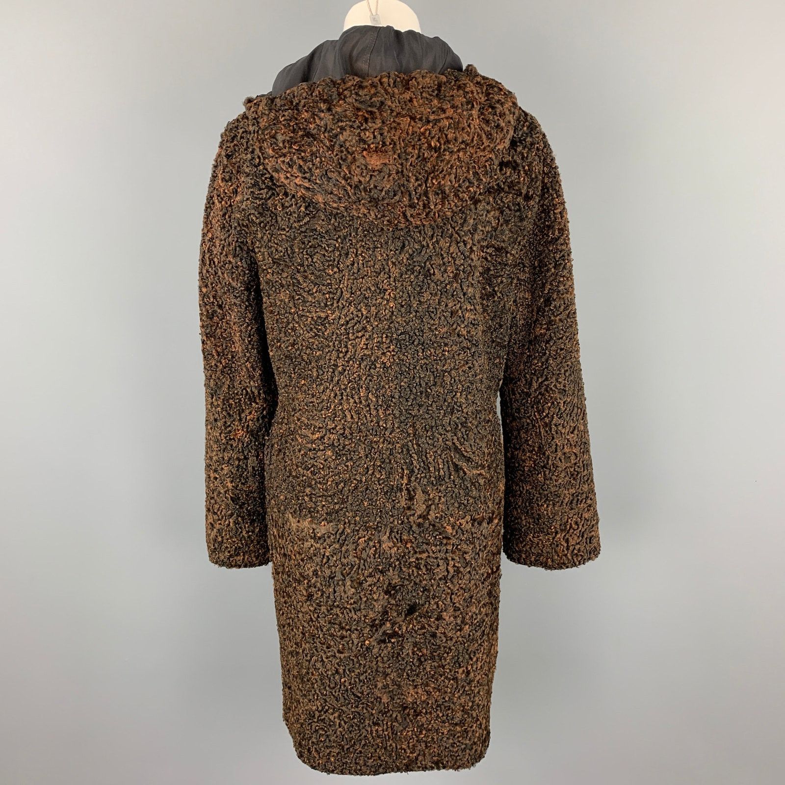Vintage VINTAGE Brown Stripe Astrakhan Fur Reversible Hooded Jacket Size M / US 6-8 / IT 42-44 - 4 Thumbnail