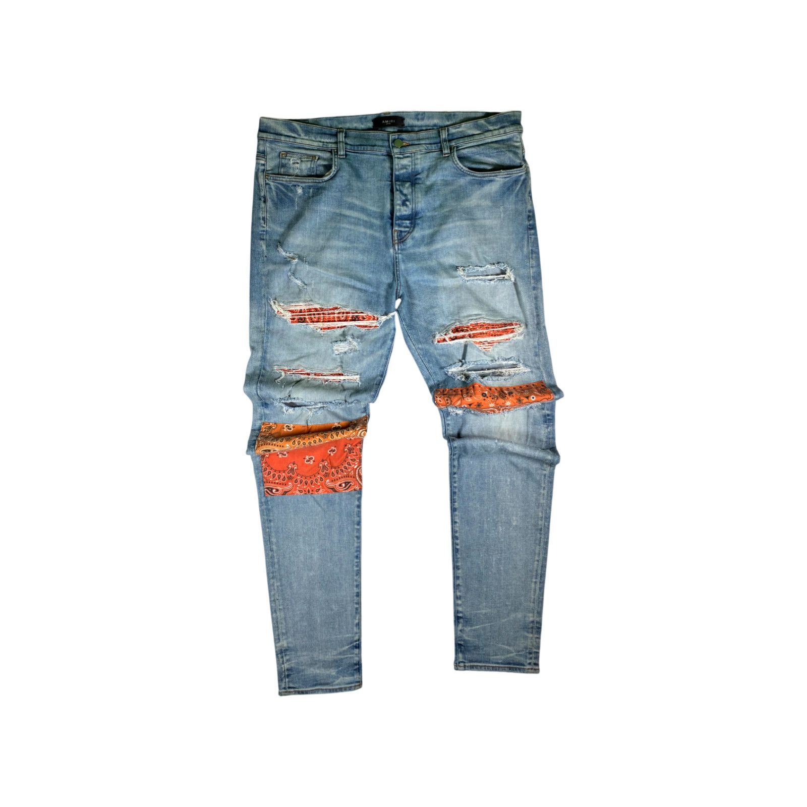 Amiri Amiri Paisley Patchwork Light Wash & Orange Jeans Size US 40 / EU 56 - 1 Thumbnail