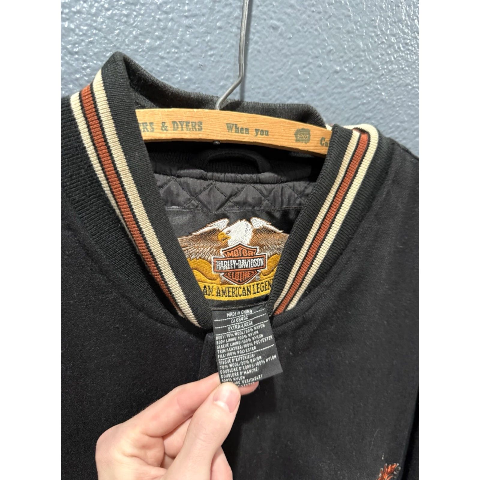 Harley Davidson VINTAGE Harley-Davidson Jacket Wool Snap Varsity XL Black 90s Racing Men Size US XL / EU 56 / 4 - 5 Thumbnail