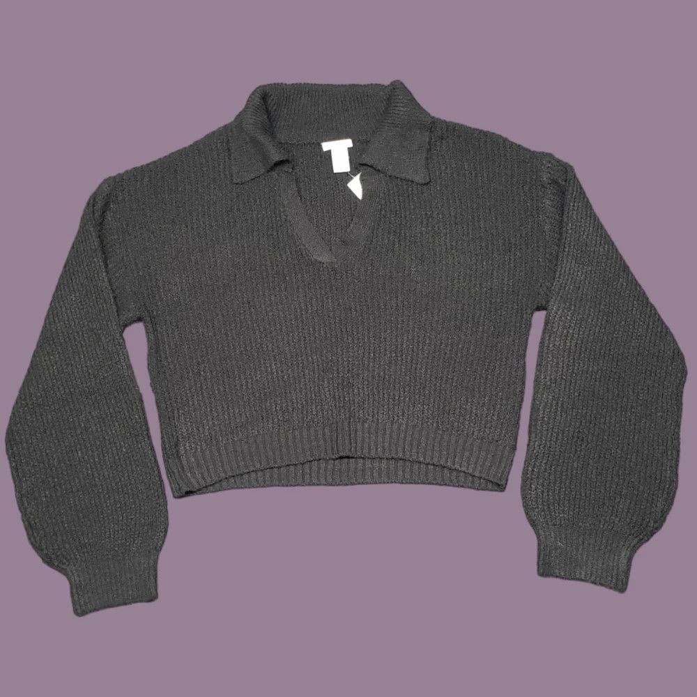 Vintage **Women's M Black Long Sleeve Collar Ribbed Knit Pullover New** User: **Black Women's M Long Sleeve Collar Ribbed Knit Pullover New** Size M / US 6-8 / IT 42-44 - 1 Thumbnail