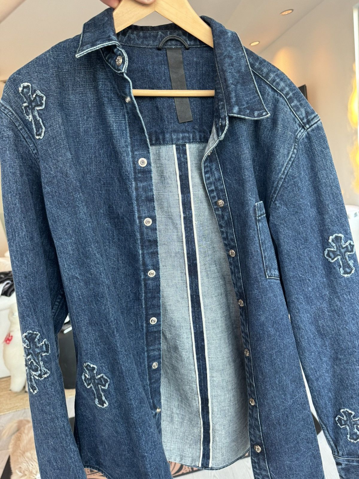 Chrome Hearts Chrome Hearts Denim Cross Patch Overshirt Size US XXL / EU 58 / 5 - 8 Thumbnail