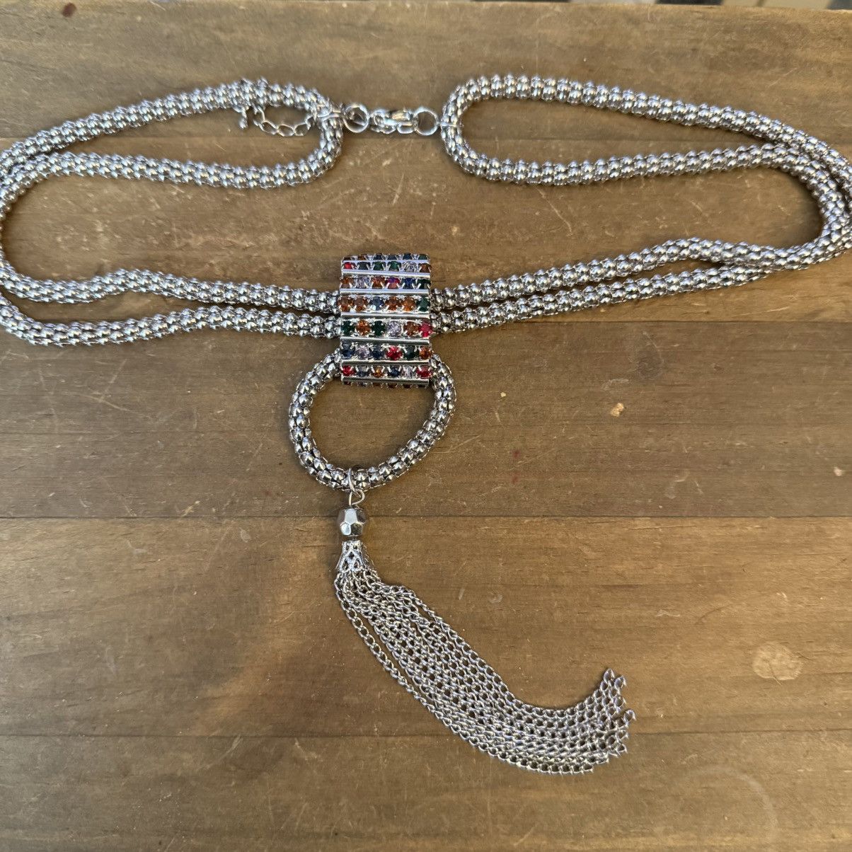 Other Chunky doubled silver multicolor rhinestone tassel necklace Size ONE SIZE - 2 Thumbnail