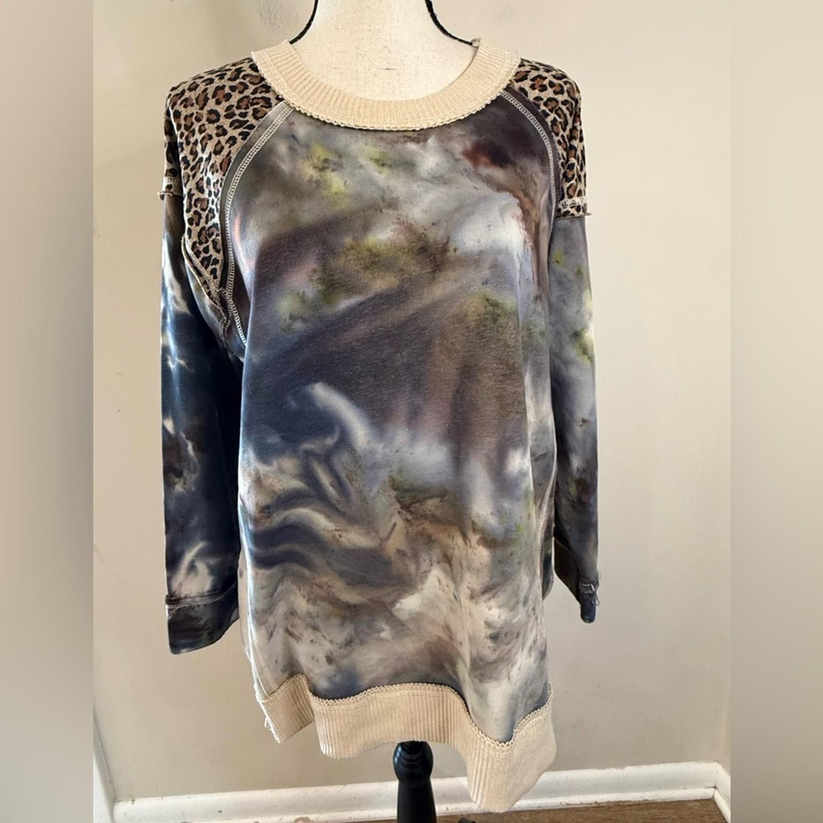 Other Umgee tie dyed & leopard print oversized sweatshirt SZ SM Size S / US 4 / IT 40 - 1 Thumbnail