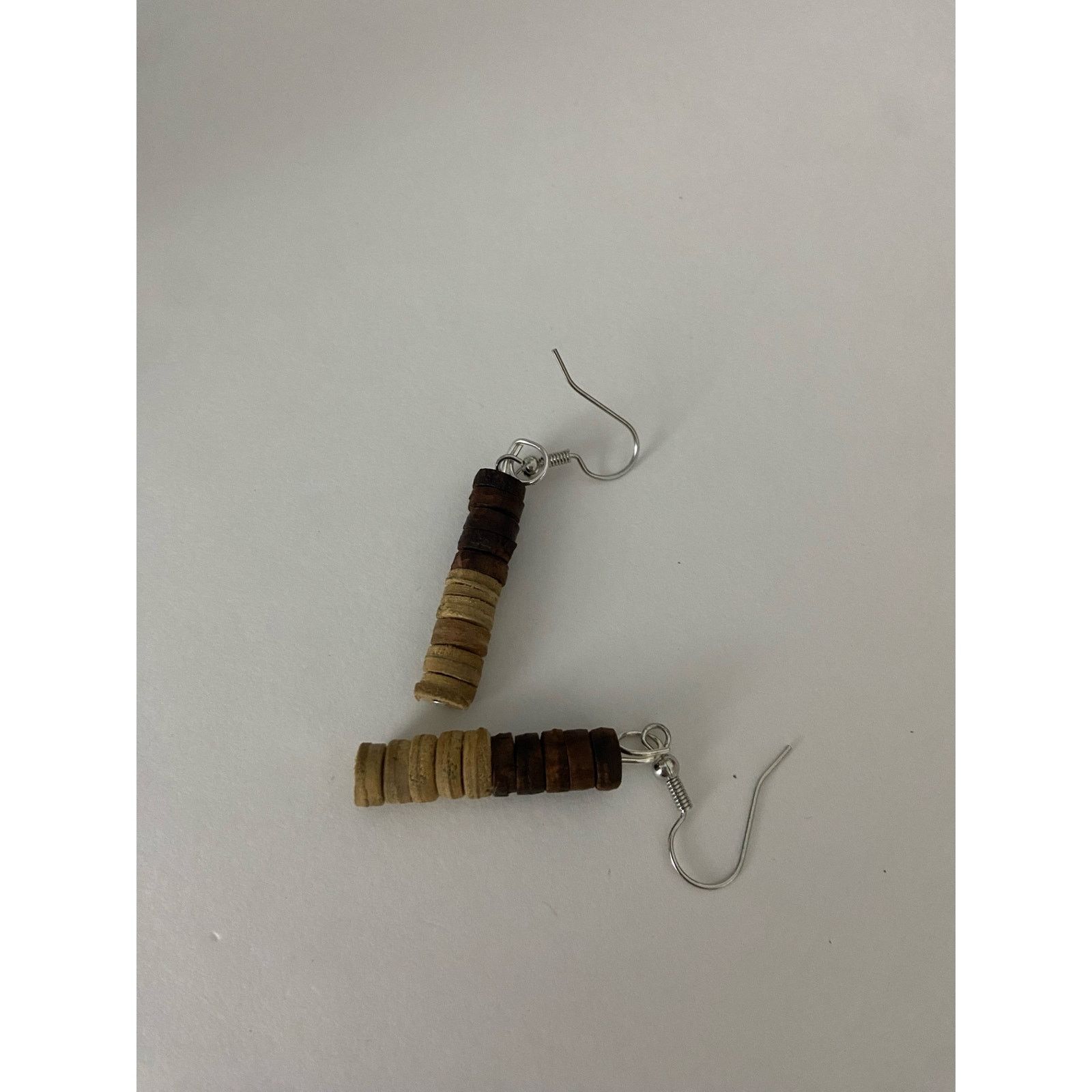 Handmade Upcycled brown and tan wood bead earrings Size ONE SIZE - 4 Thumbnail