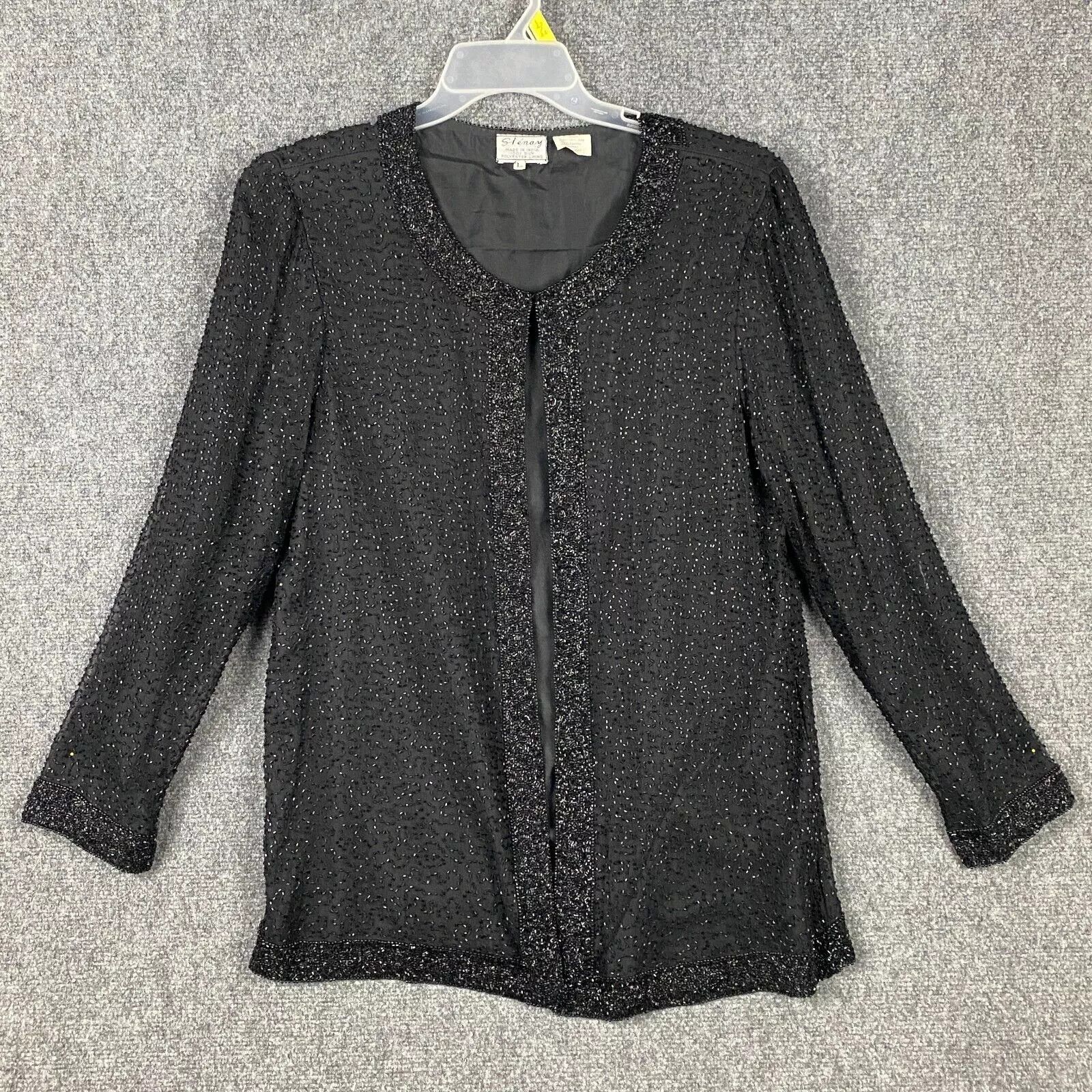 Other Stenay Top Large Women's Long Sleeve Beaded 100% Silk Black Size L / US 10 / IT 46 - 1 Thumbnail