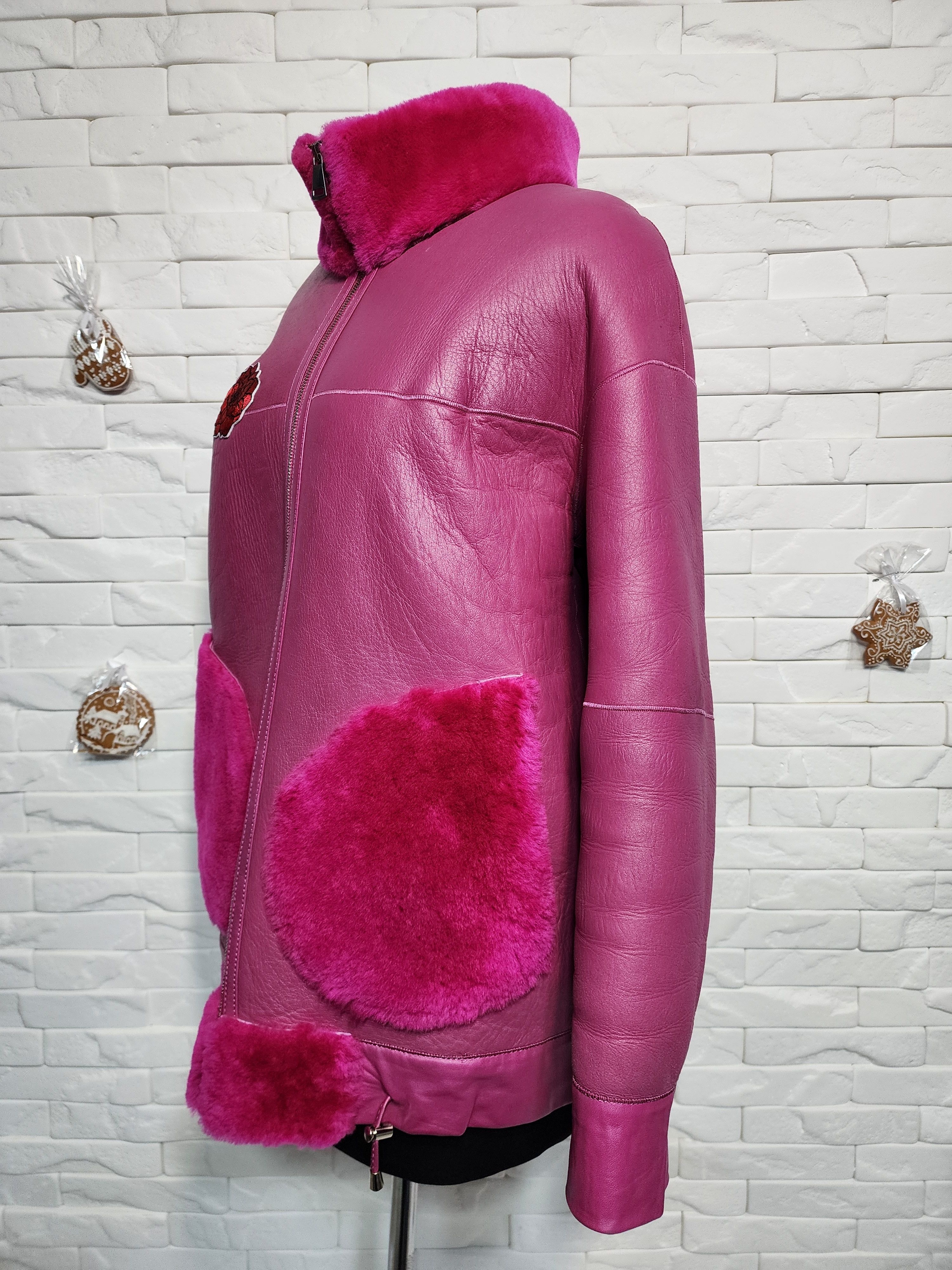 Furla Pink Women's Sheepskin Jacket: Genuine Fur Coat. Size L / US 10 / IT 46 - 6 Thumbnail