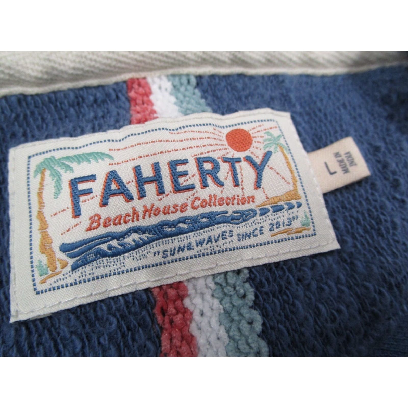 Faherty FAHERTY Hoodie Mens Large Blue Striped Pullover Hooded V-Neck Kangaroo Pocket Organic Cotton Blend Size US L / EU 52-54 / 3 - 2 Thumbnail