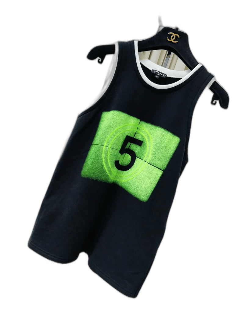 Chanel 21S Black Green Number 5 Tank Top
