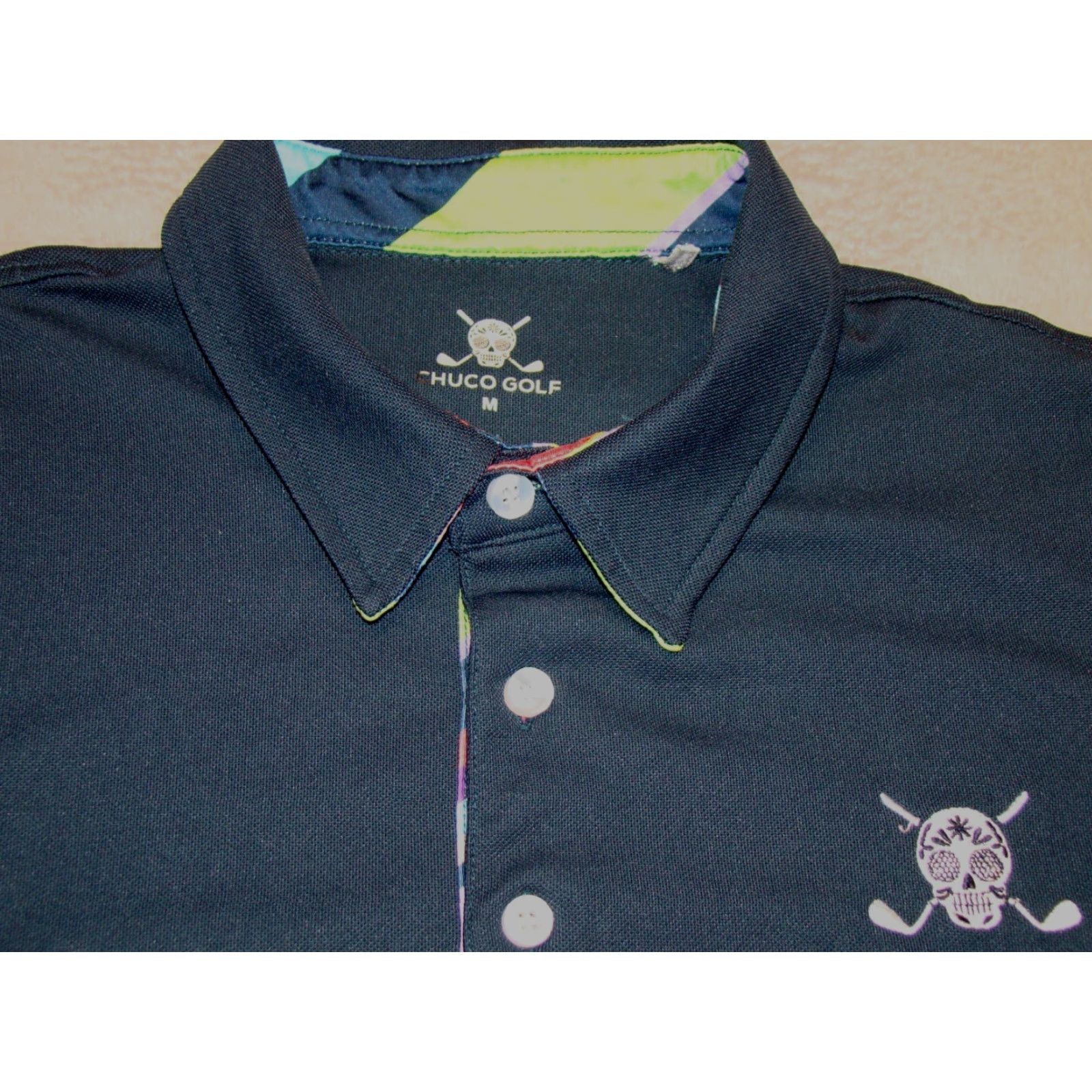 Vintage Chuco Golf Polo Shirt Navy Short Sleeve Logo Embroidered Skull Crossed Clubs Mens M Shirt Polo Size US M / EU 48-50 / 2 - 4 Thumbnail