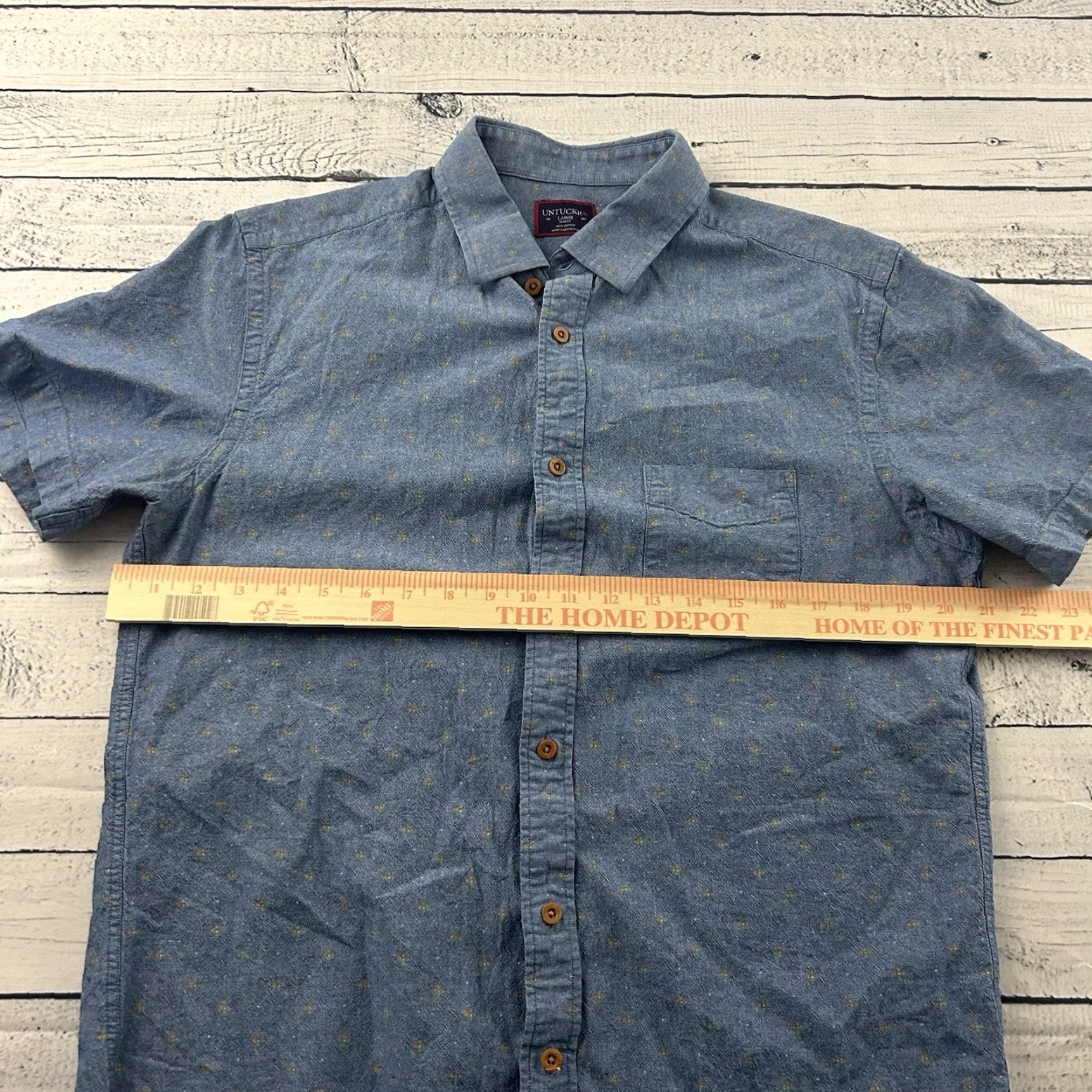 UNTUCKit UNTUCKit Geometric Chambray Short Sleeve Button Front Shirt Men's Large Blue Size US L / EU 52-54 / 3 - 4 Thumbnail